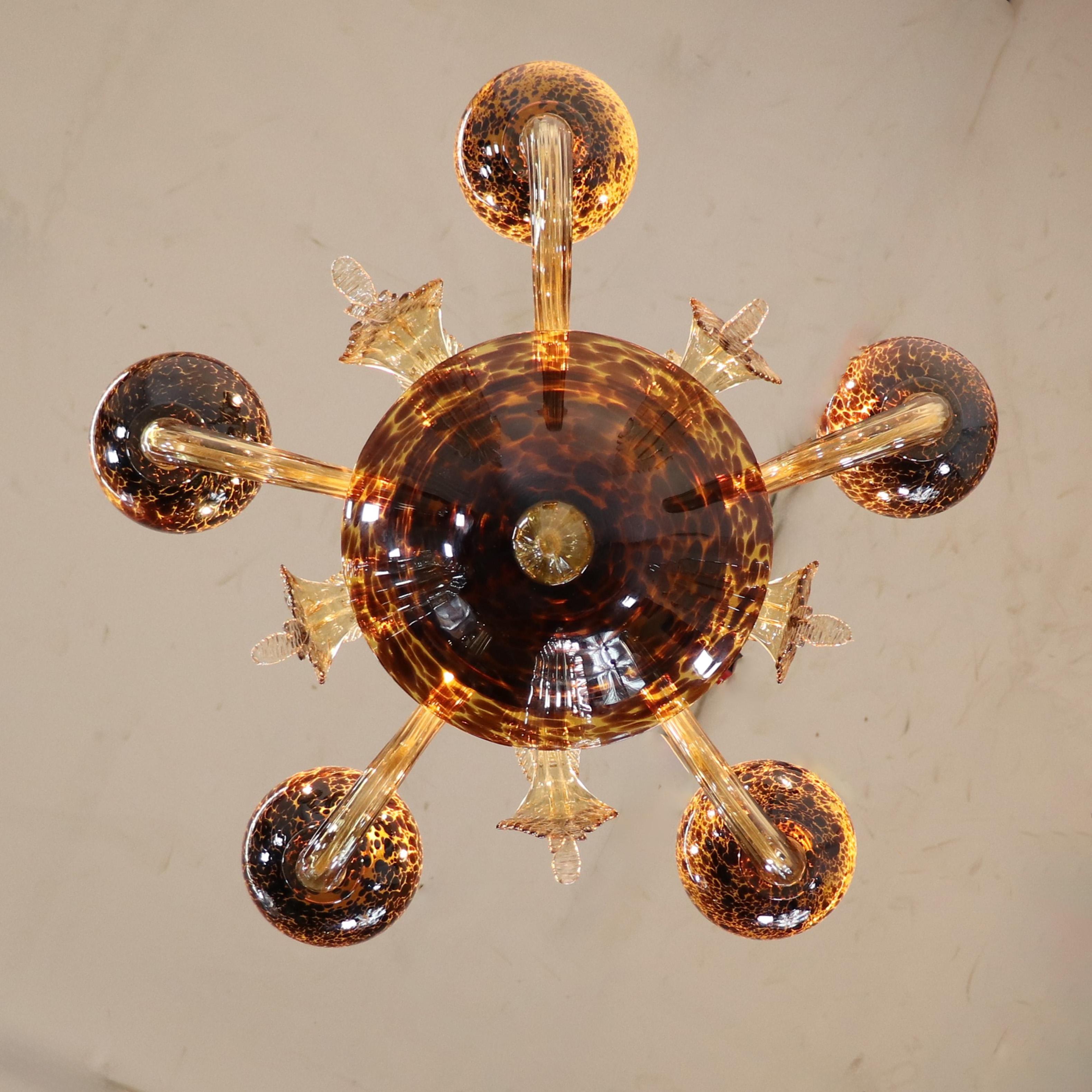 Mid-Century Faux Turtle-Shell Murano Chandelier 2