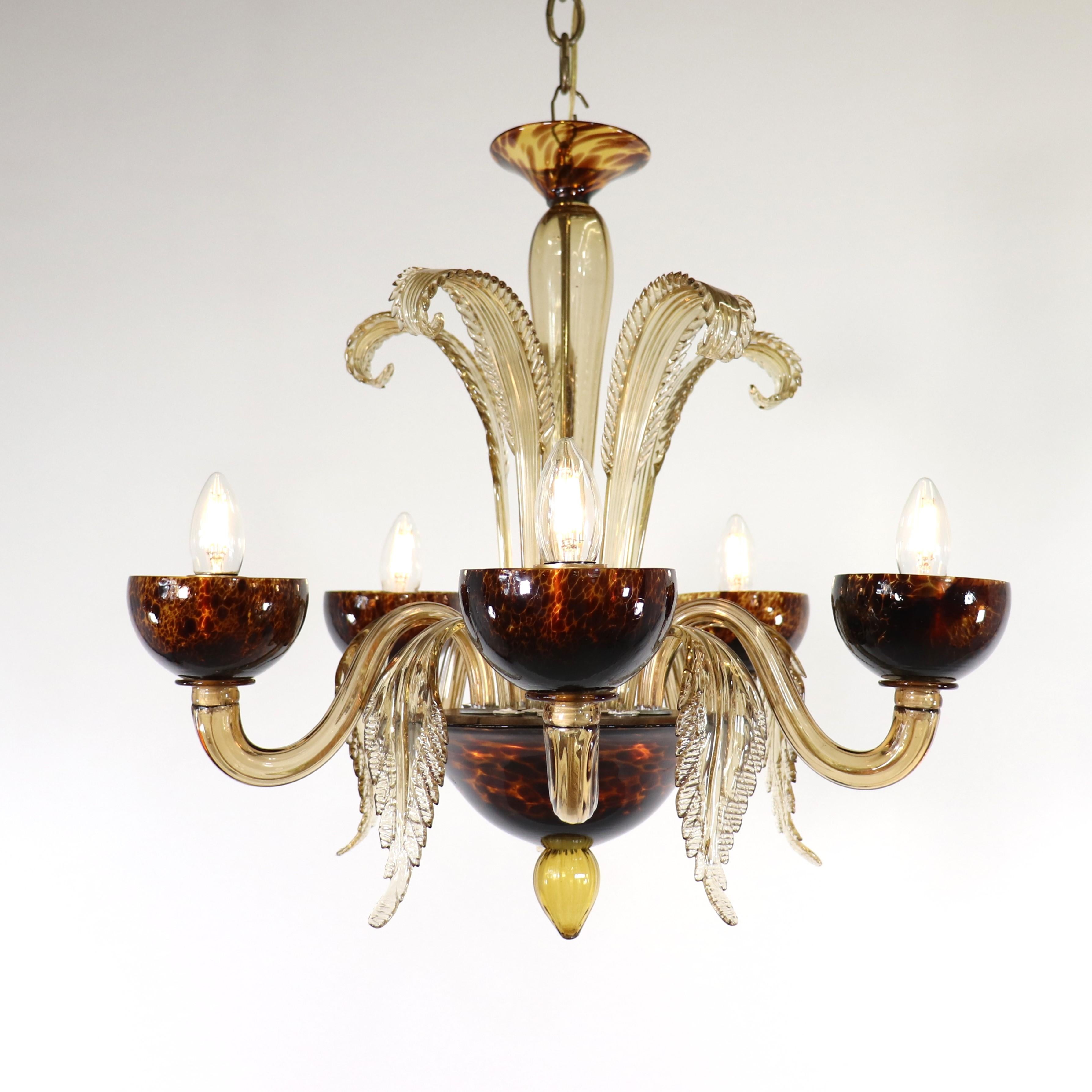 Mid-Century Modern Mid-Century Faux Turtle-Shell Murano Chandelier