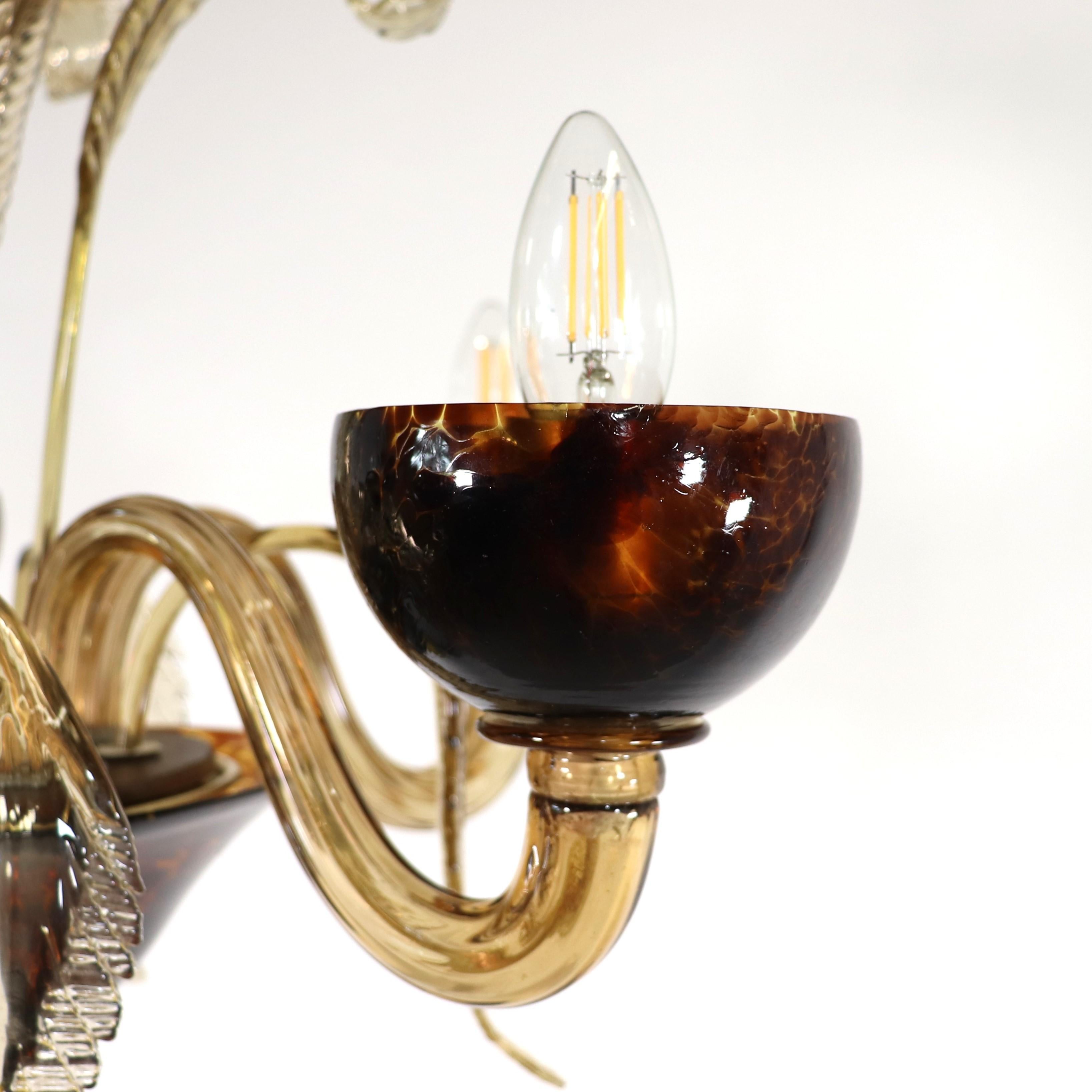 20th Century Mid-Century Faux Turtle-Shell Murano Chandelier
