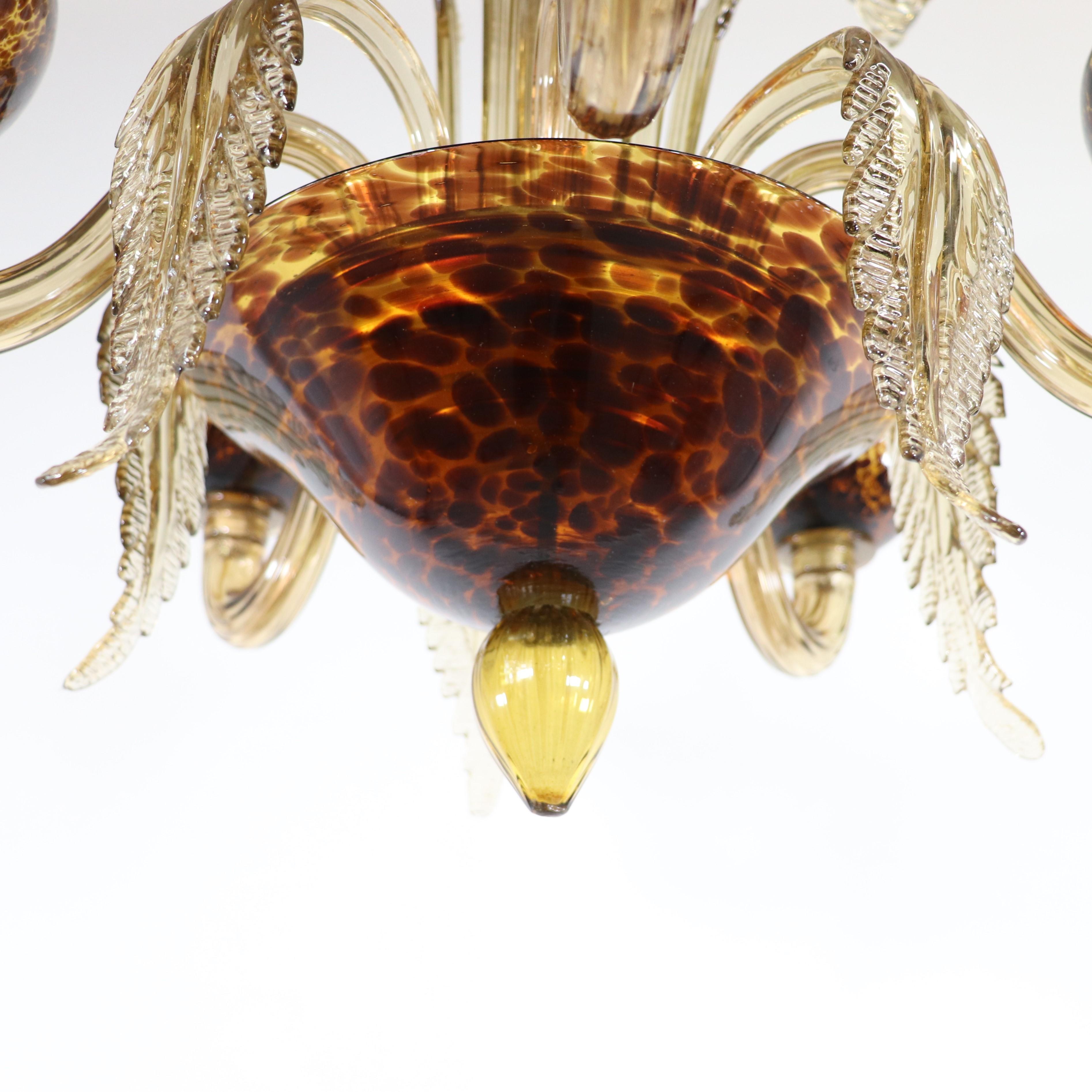 Blown Glass Mid-Century Faux Turtle-Shell Murano Chandelier