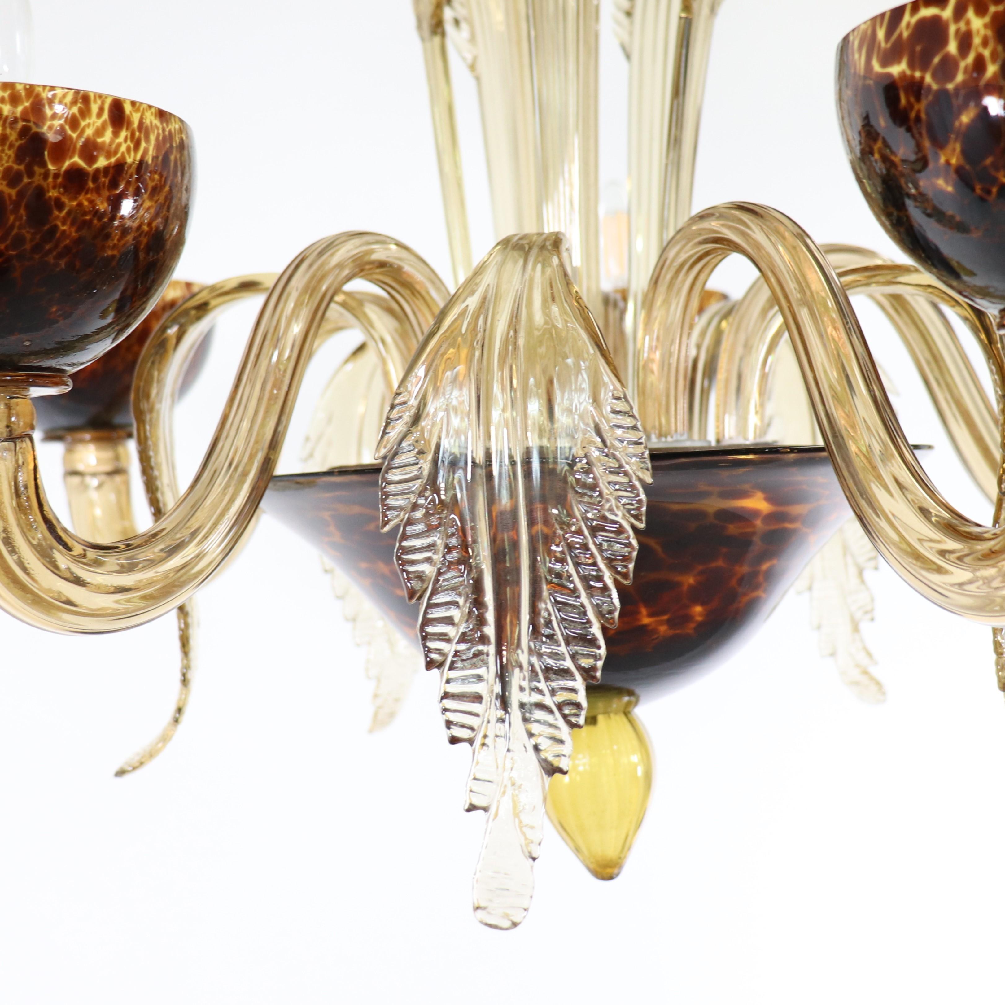 Mid-Century Faux Turtle-Shell Murano Chandelier 1
