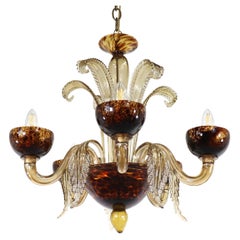 Mid-Century Faux Turtle-Shell Murano Chandelier