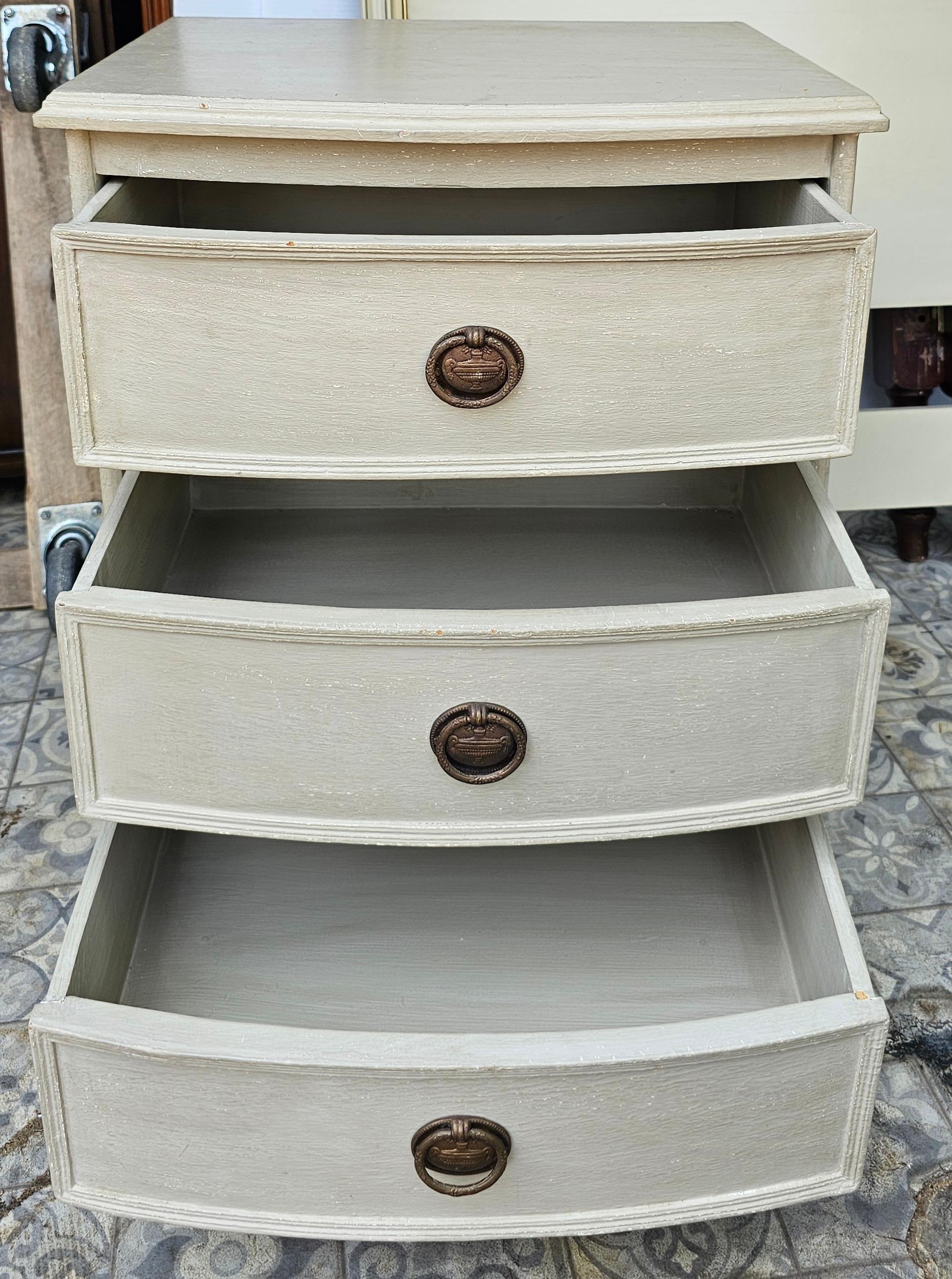 Enameled Mid Century Federal Gray Enamel Mahogany Bedside Chest of Drawers For Sale
