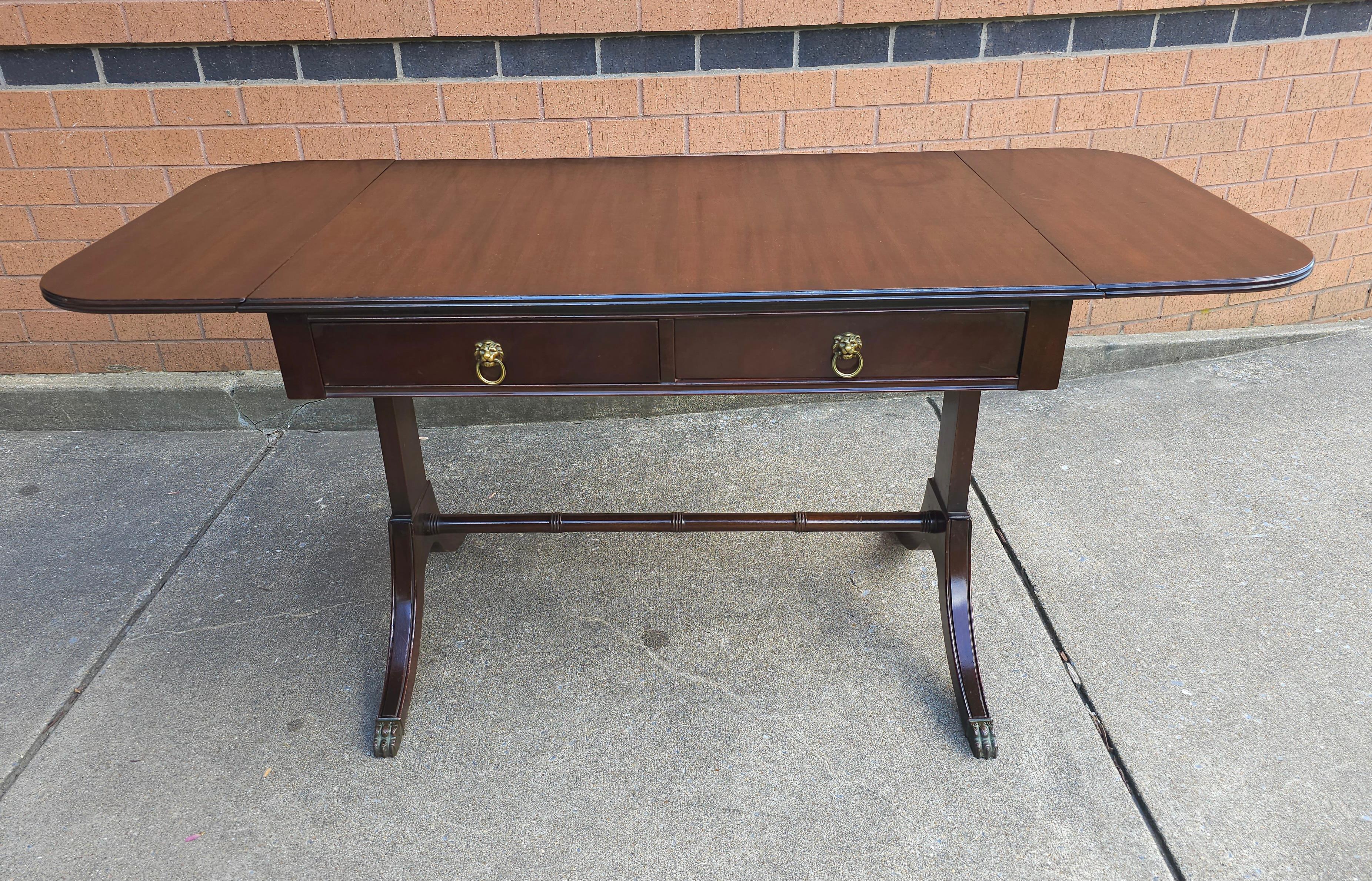 Mid Century Federal Style Mahogany Trestle Drop Leaf Table For Sale 6