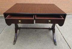 Mid Century Federal Style Mahogany Trestle Drop Leaf Table