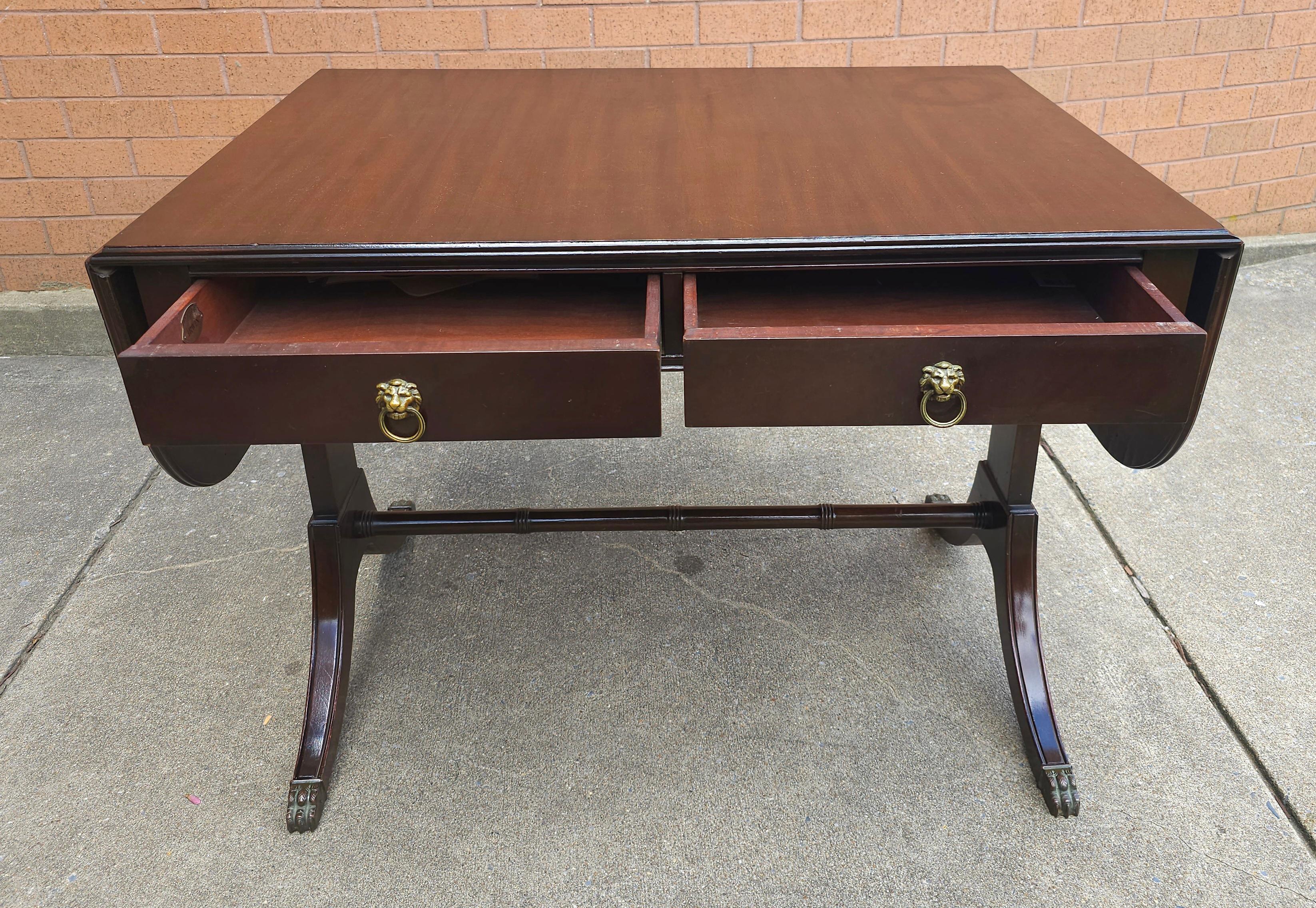 American Mid Century Federal Style Mahogany Trestle Drop Leaf Table For Sale