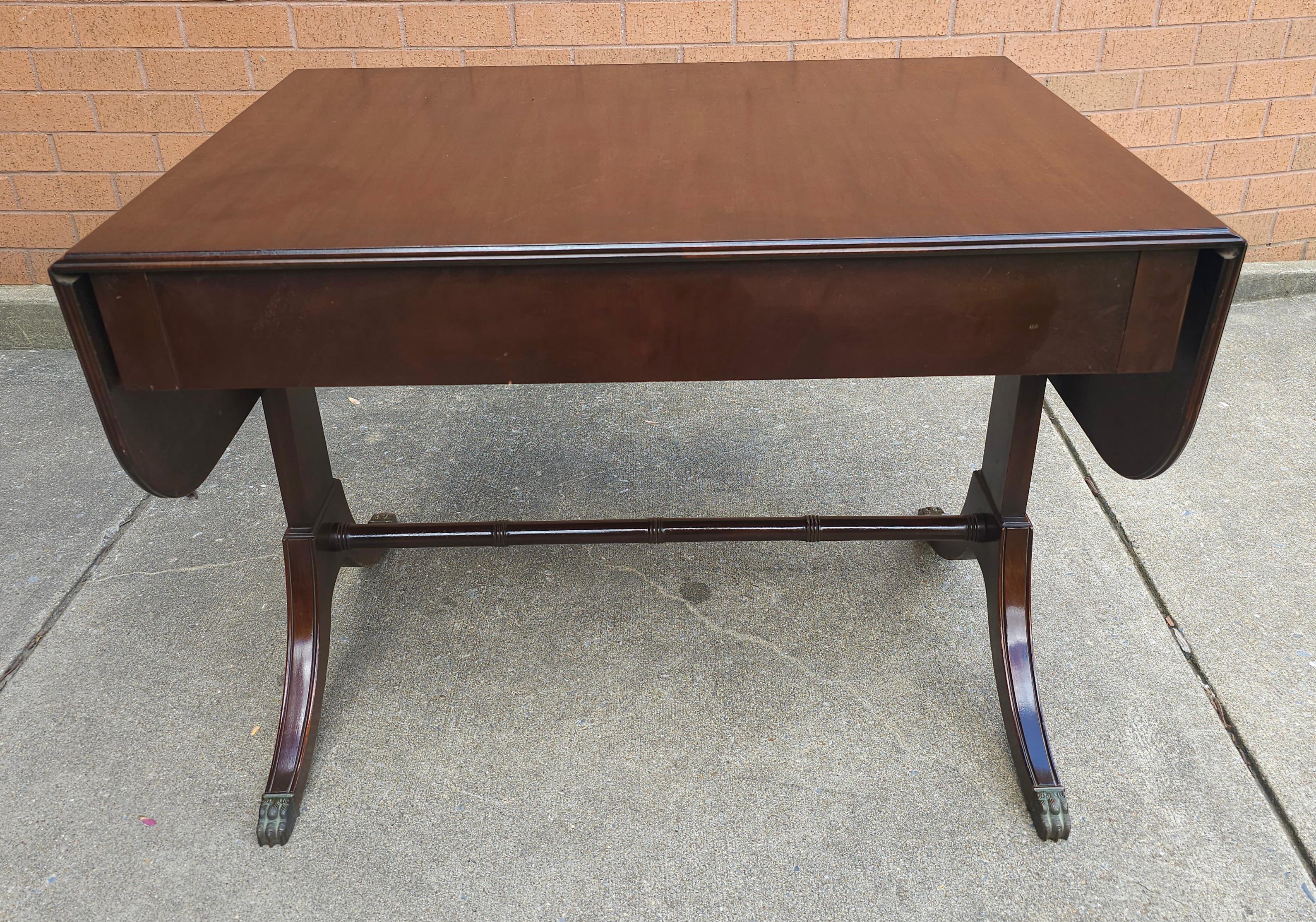 20th Century Mid Century Federal Style Mahogany Trestle Drop Leaf Table For Sale