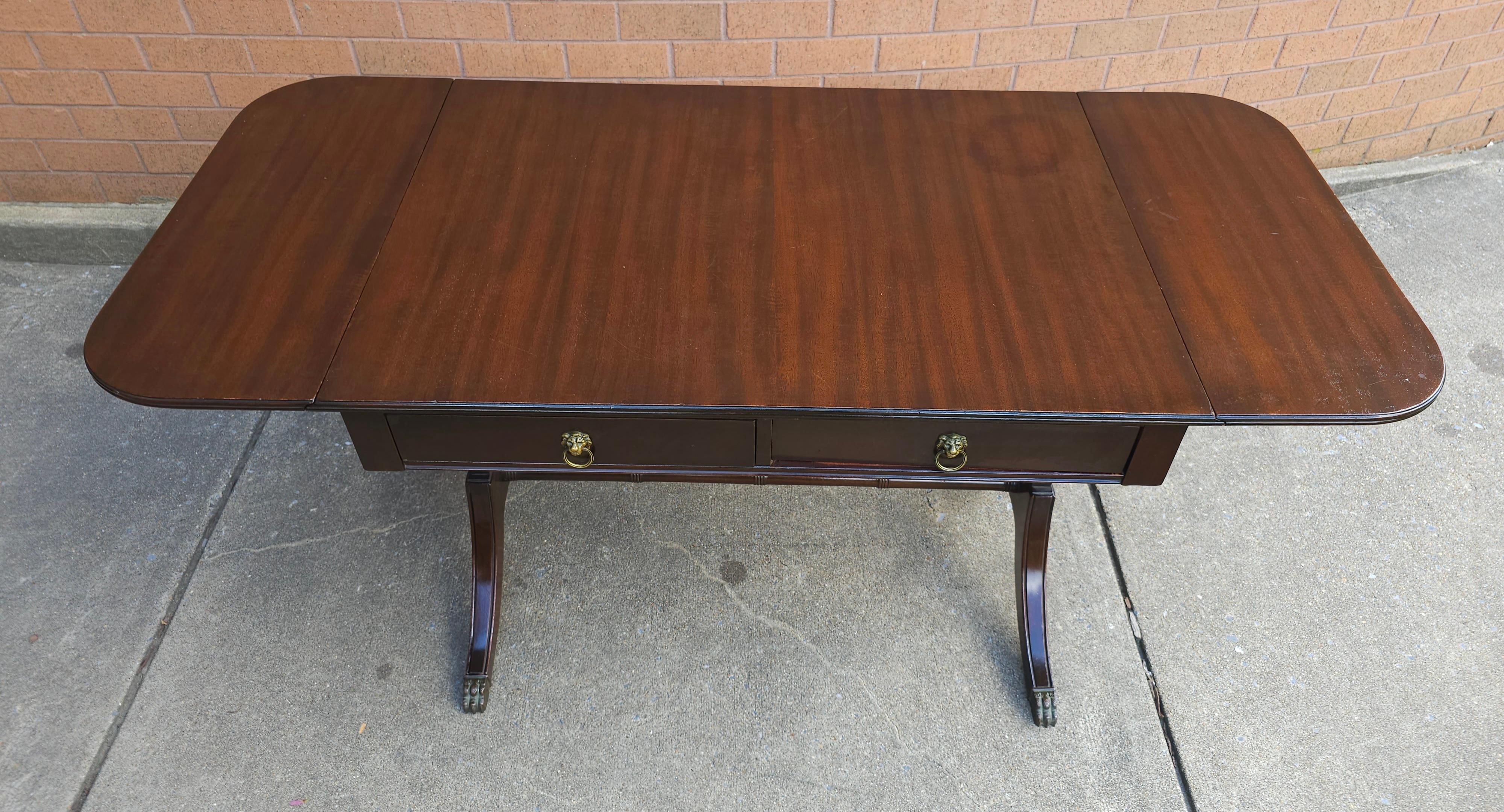 Mid Century Federal Style Mahogany Trestle Drop Leaf Table For Sale 1