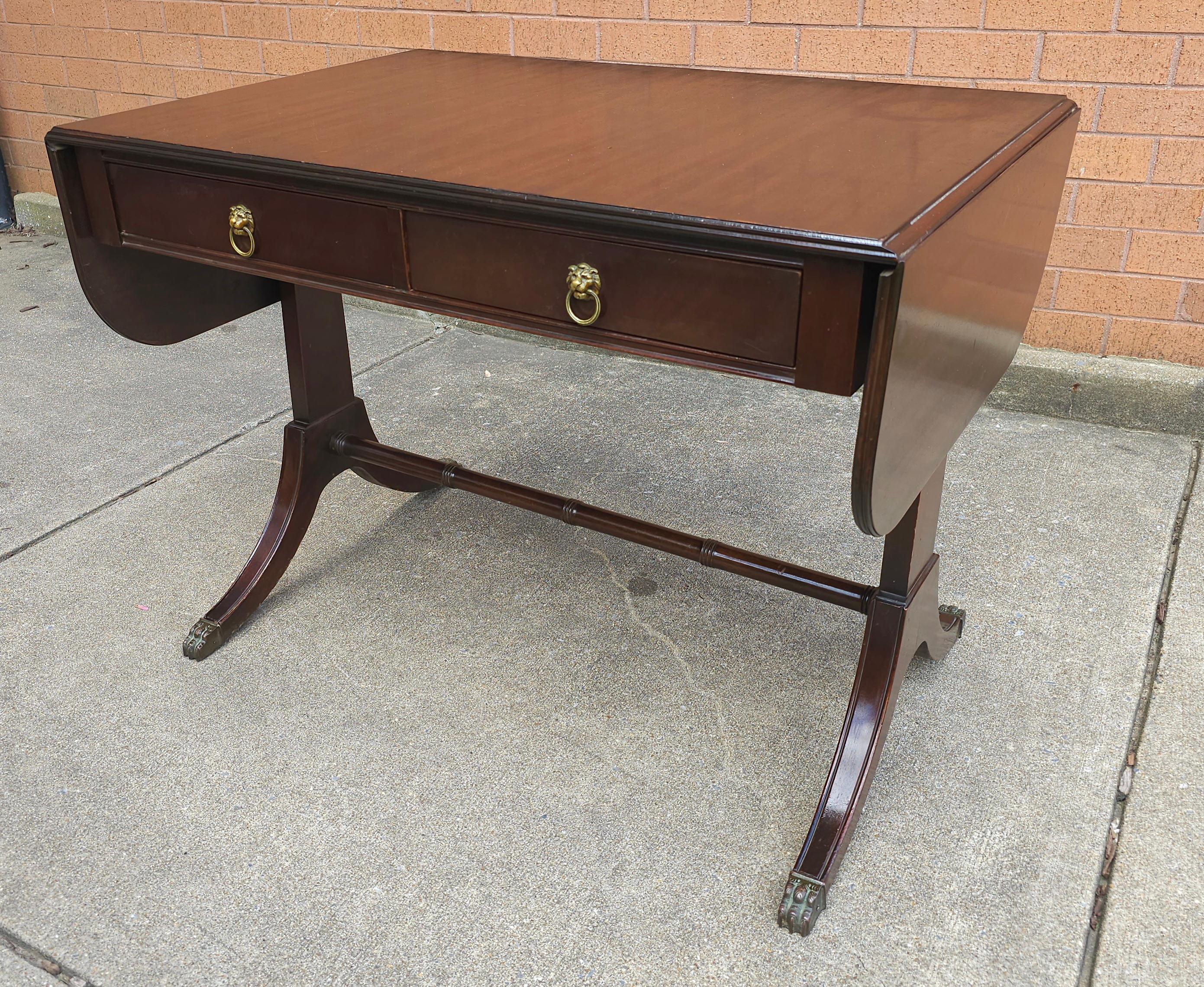 Mid Century Federal Style Mahogany Trestle Drop Leaf Table For Sale 2