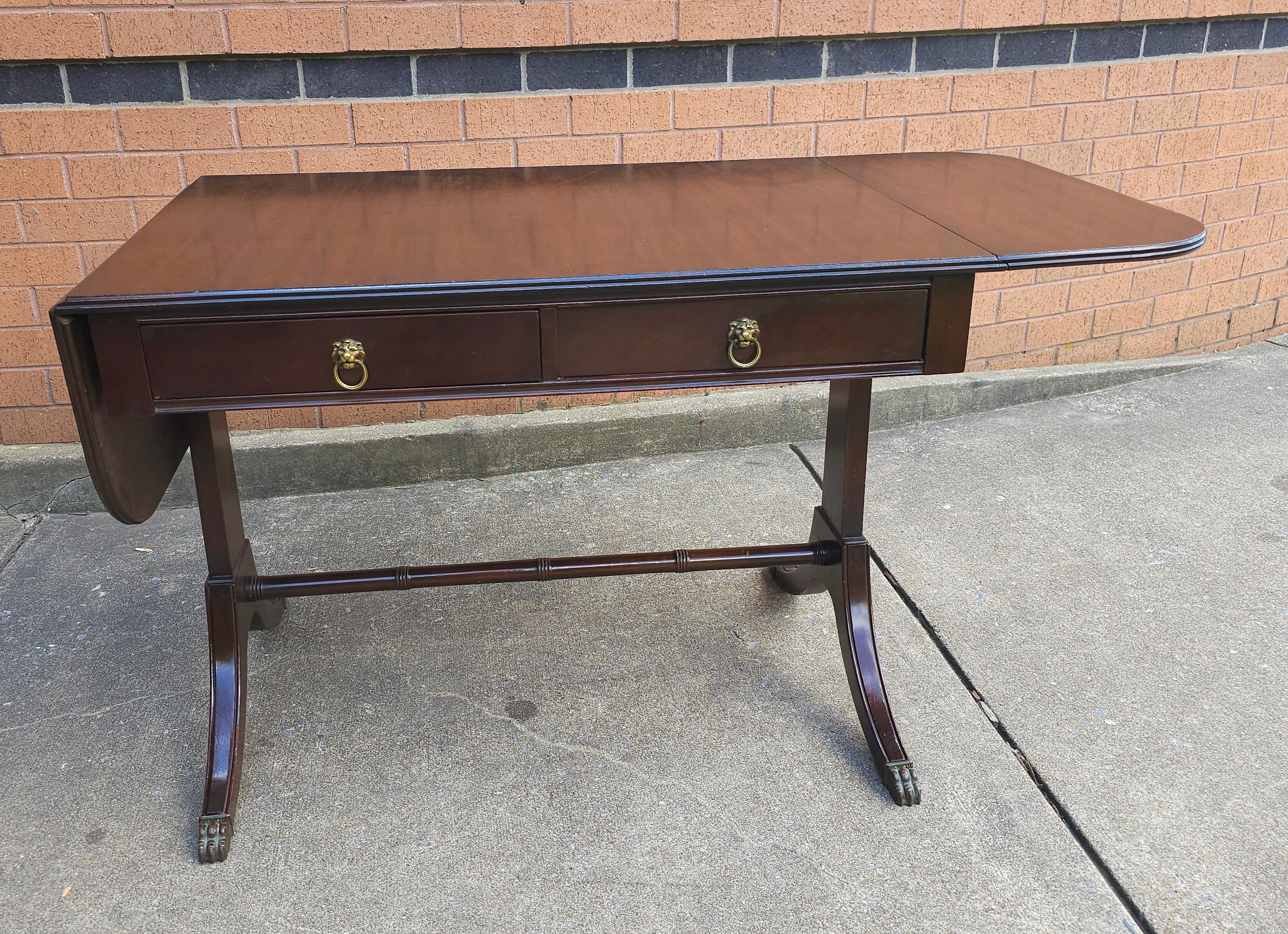 Mid Century Federal Style Mahogany Trestle Drop Leaf Table For Sale 3