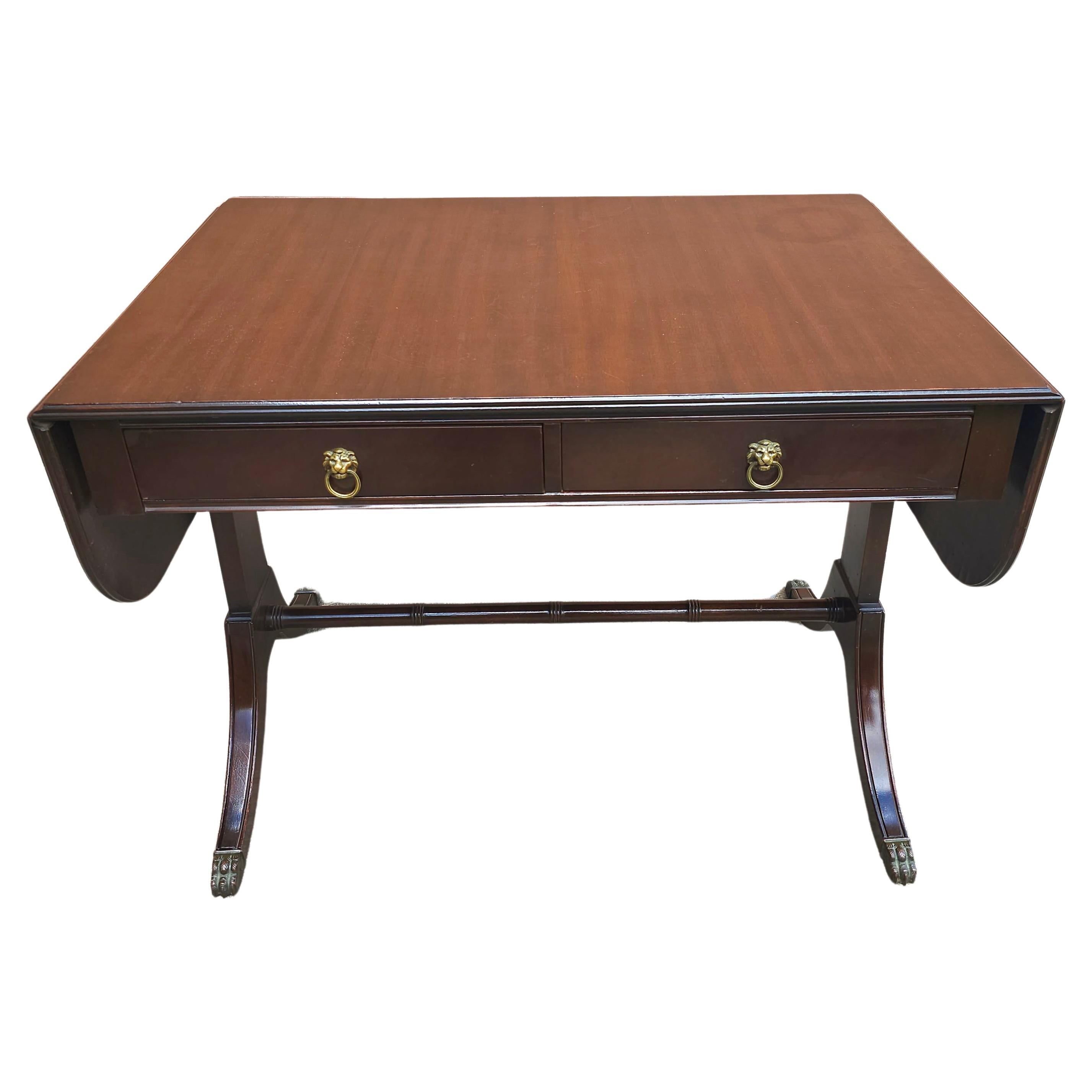 Mid Century Federal Style Mahogany Trestle Drop Leaf Table For Sale