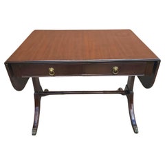 Vintage Mid Century Federal Style Mahogany Trestle Drop Leaf Table