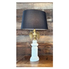 Mid-Century Federalist Table Lamp with Porcelain Base, Gilded Eagle