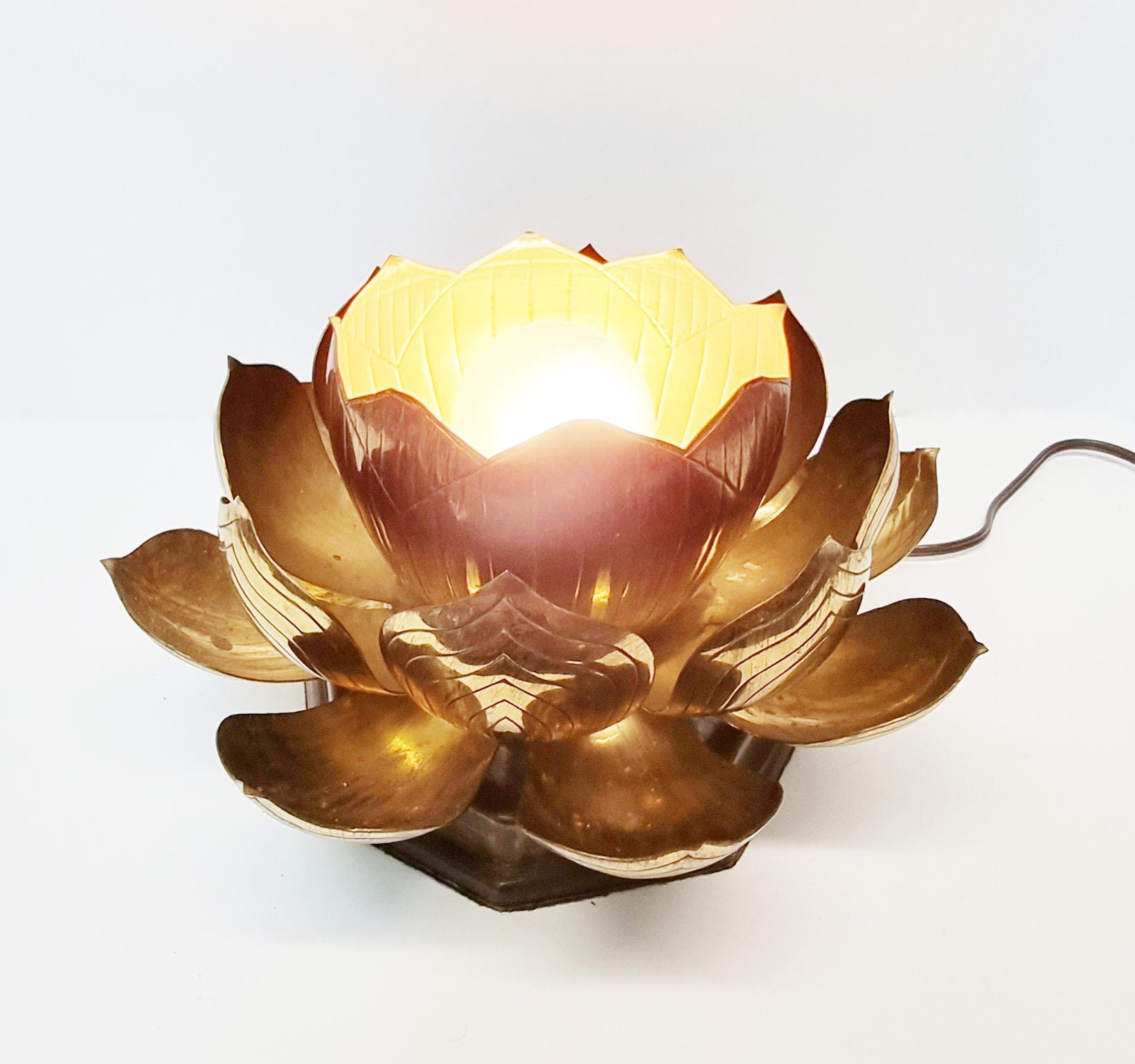 20th Century Mid Century Feldman Brass Lotus Table Lamp