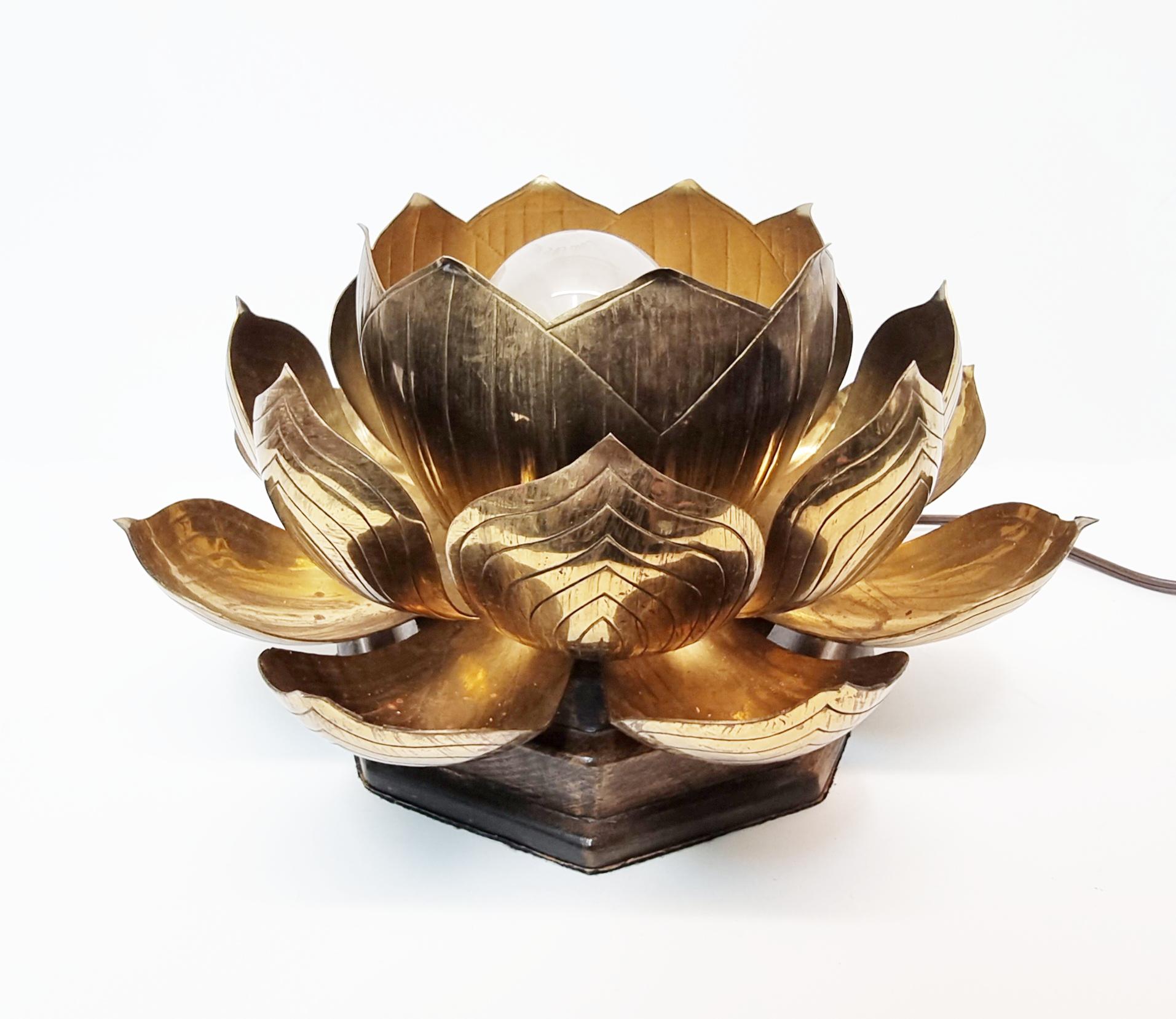Mid Century Feldman Brass Lotus Table Lamp 1