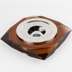 Mid-Century Felice Antonio Botta Lucite and Chrome Ashtray, Desk Tidy, Catchall