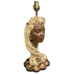 Lampe en porcelaine à buste de femme du milieu du siècle