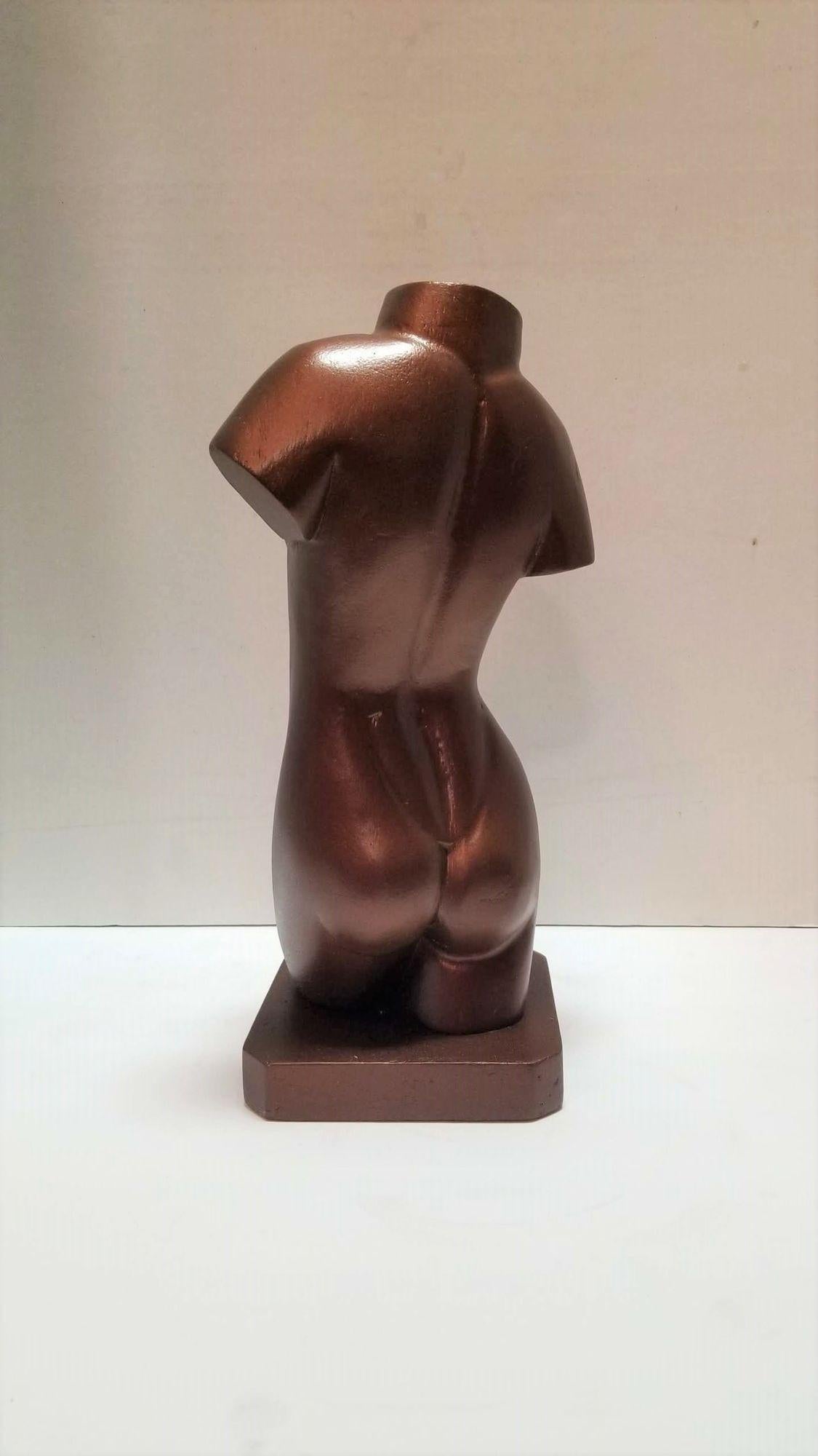 Midcentury Female Nude Figure Bust Wood Carving in Bronze Finish In Excellent Condition For Sale In Van Nuys, CA