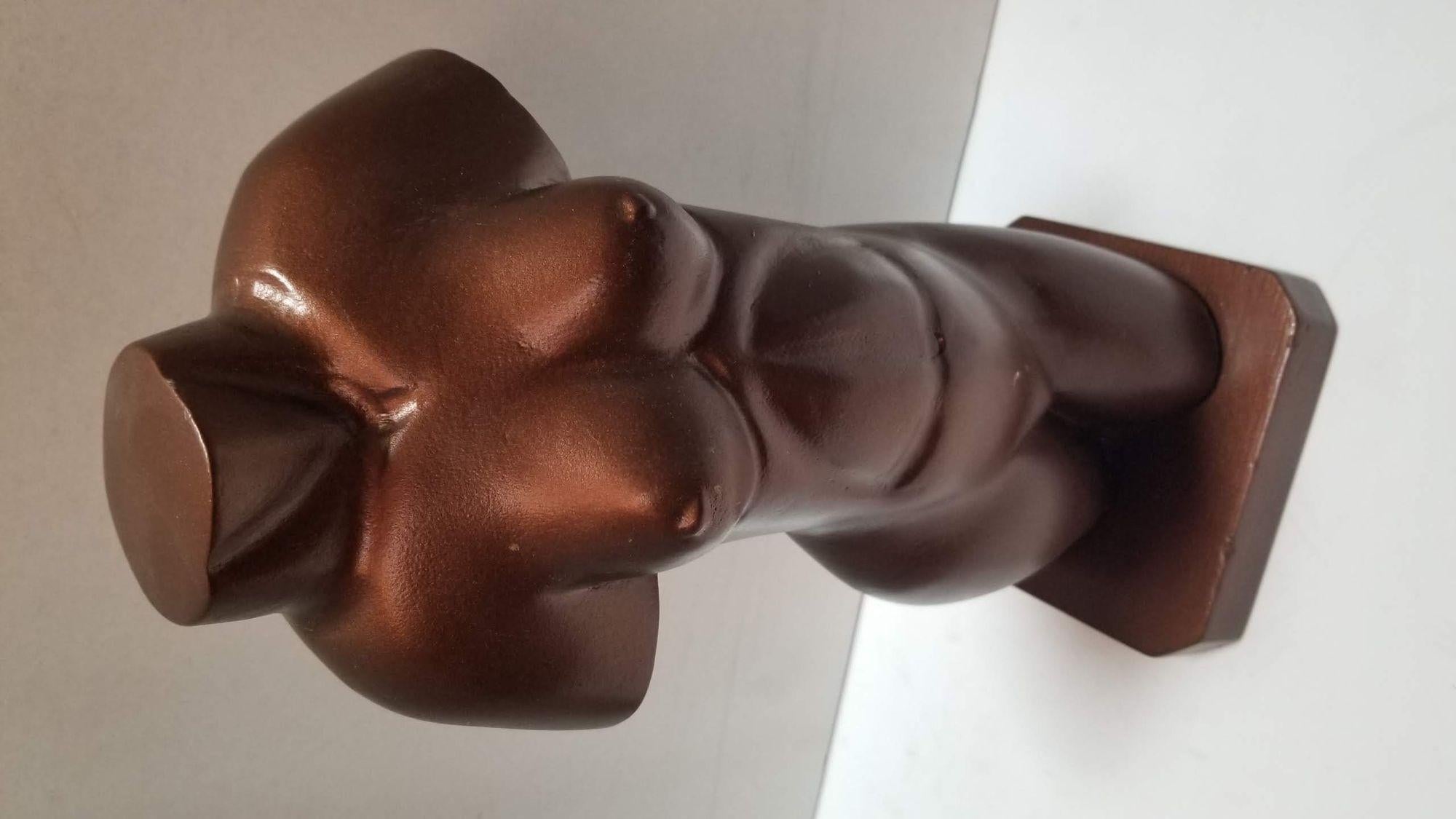 20th Century Midcentury Female Nude Figure Bust Wood Carving in Bronze Finish For Sale