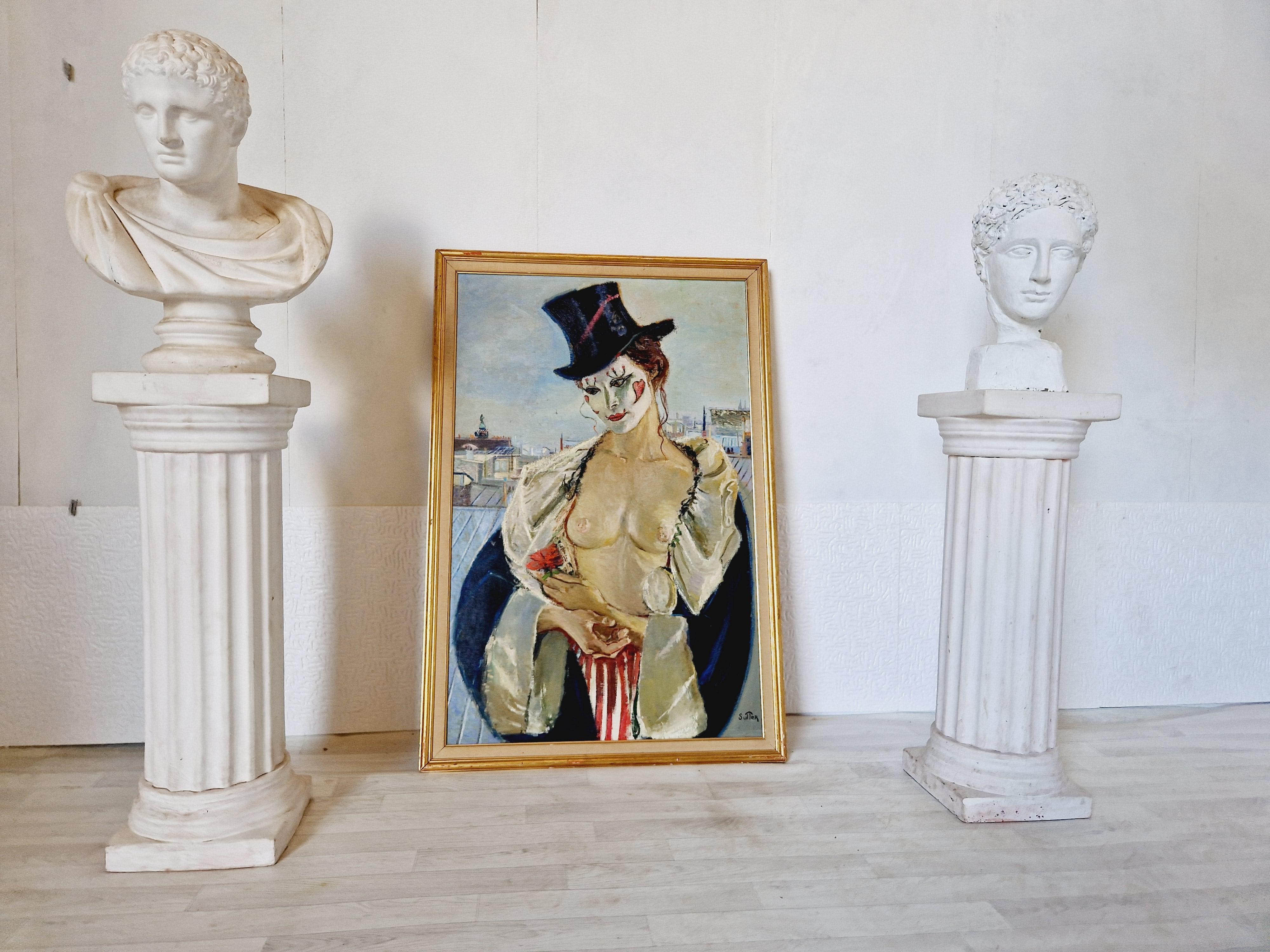 Pintura al óleo femenina de mediados de siglo sobre lienzo Mme Paris en venta 2
