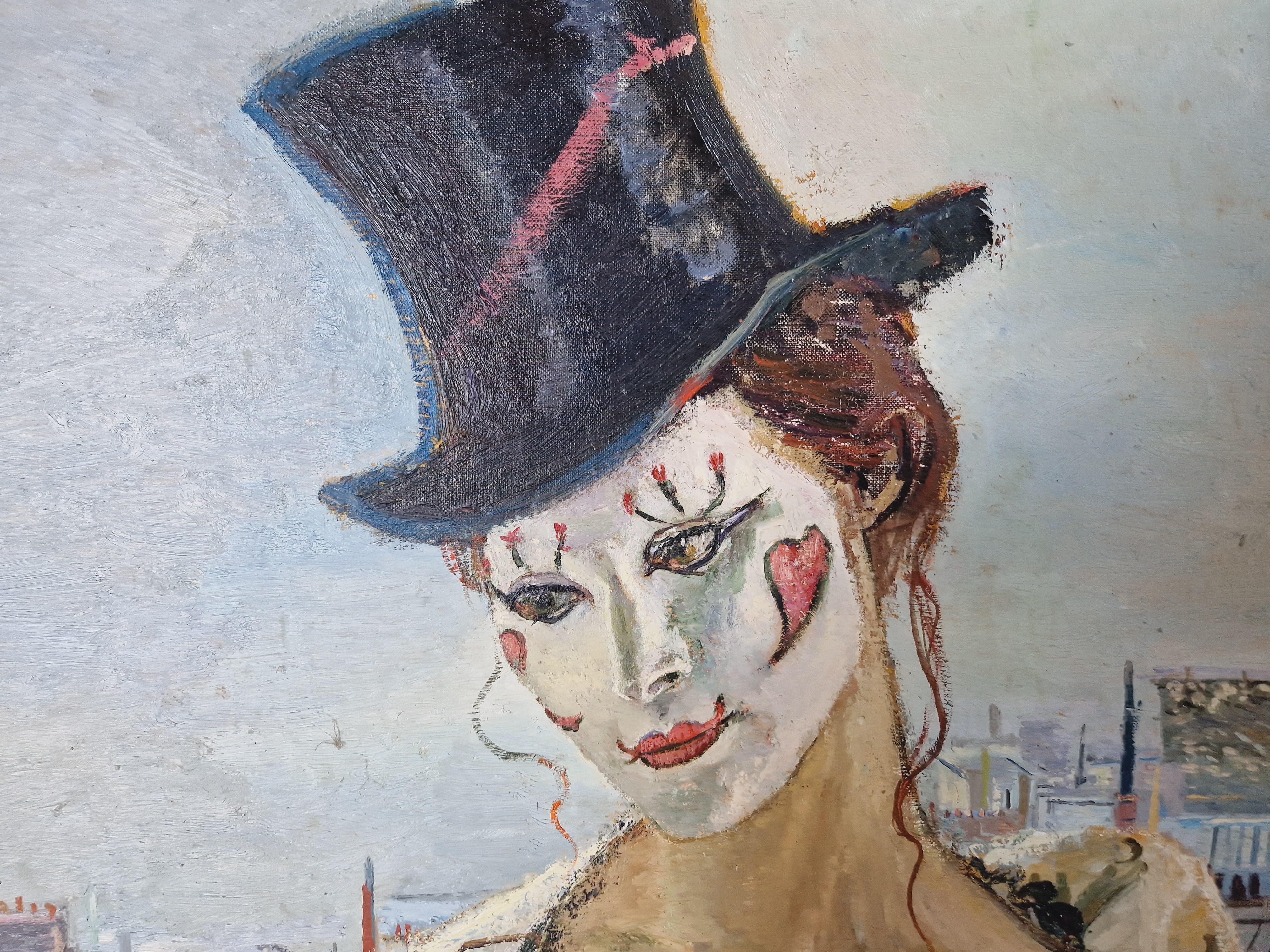 Pintura al óleo femenina de mediados de siglo sobre lienzo Mme Paris en Bueno estado para la venta en Buxton, GB
