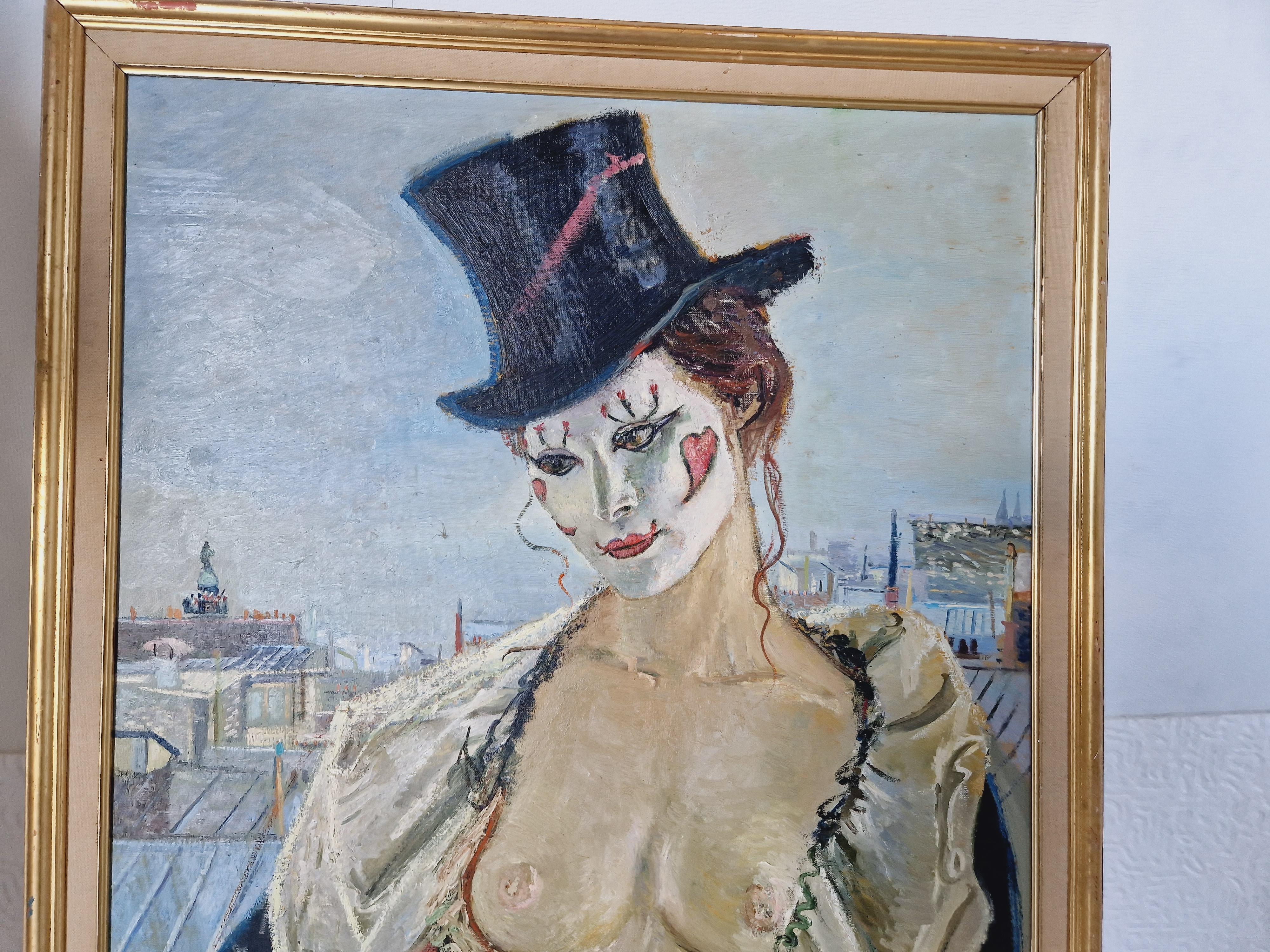 Pintura al óleo femenina de mediados de siglo sobre lienzo Mme Paris siglo XX en venta