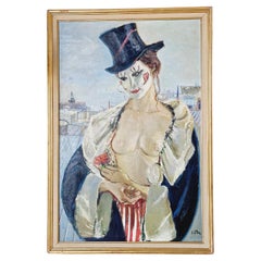 Pintura al óleo femenina de mediados de siglo sobre lienzo Mme Paris