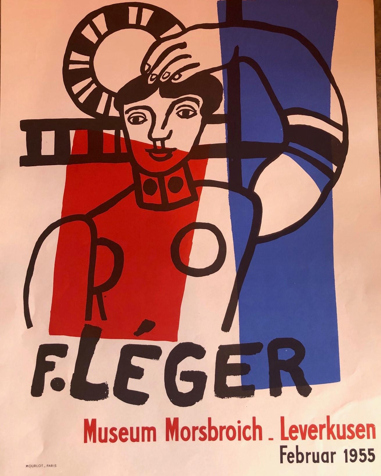 Affiche d'art lithographique du milieu du siècle Fernand Léger Museum Morsbroich pour annoncer une exposition en Allemagne de l'Ouest, vers les années 1950. La pièce provient de la Collection d'Affiches Françaises (imprimée à Paris par Mourlot) et