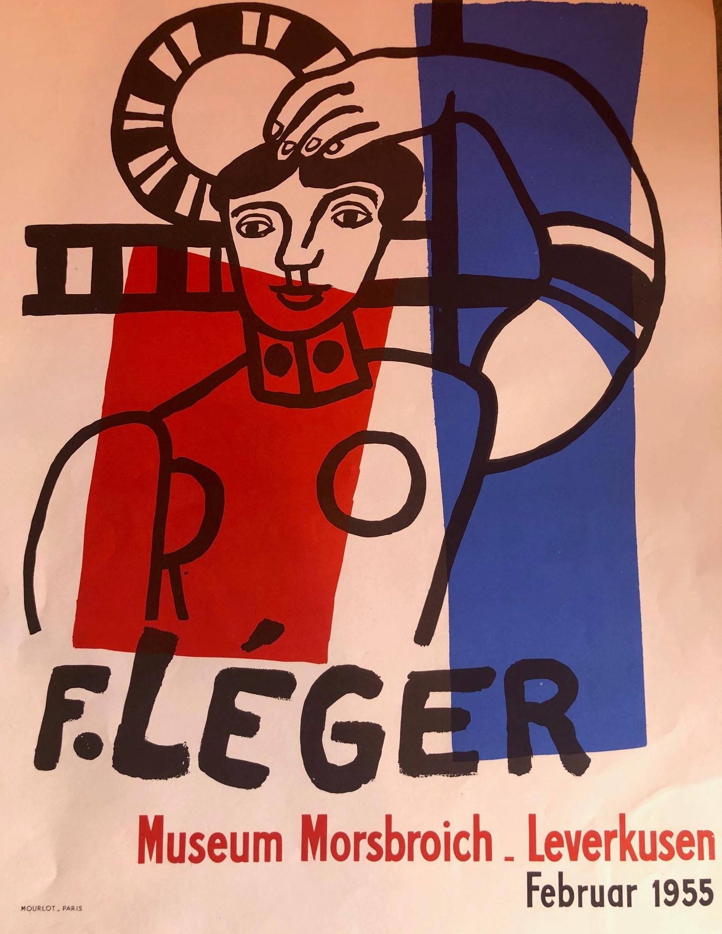 Mid-Century Modern Affiche d'art, lithographie du milieu du siècle dernier du Musée Fernand Léger de Morsbroich, 1955 en vente