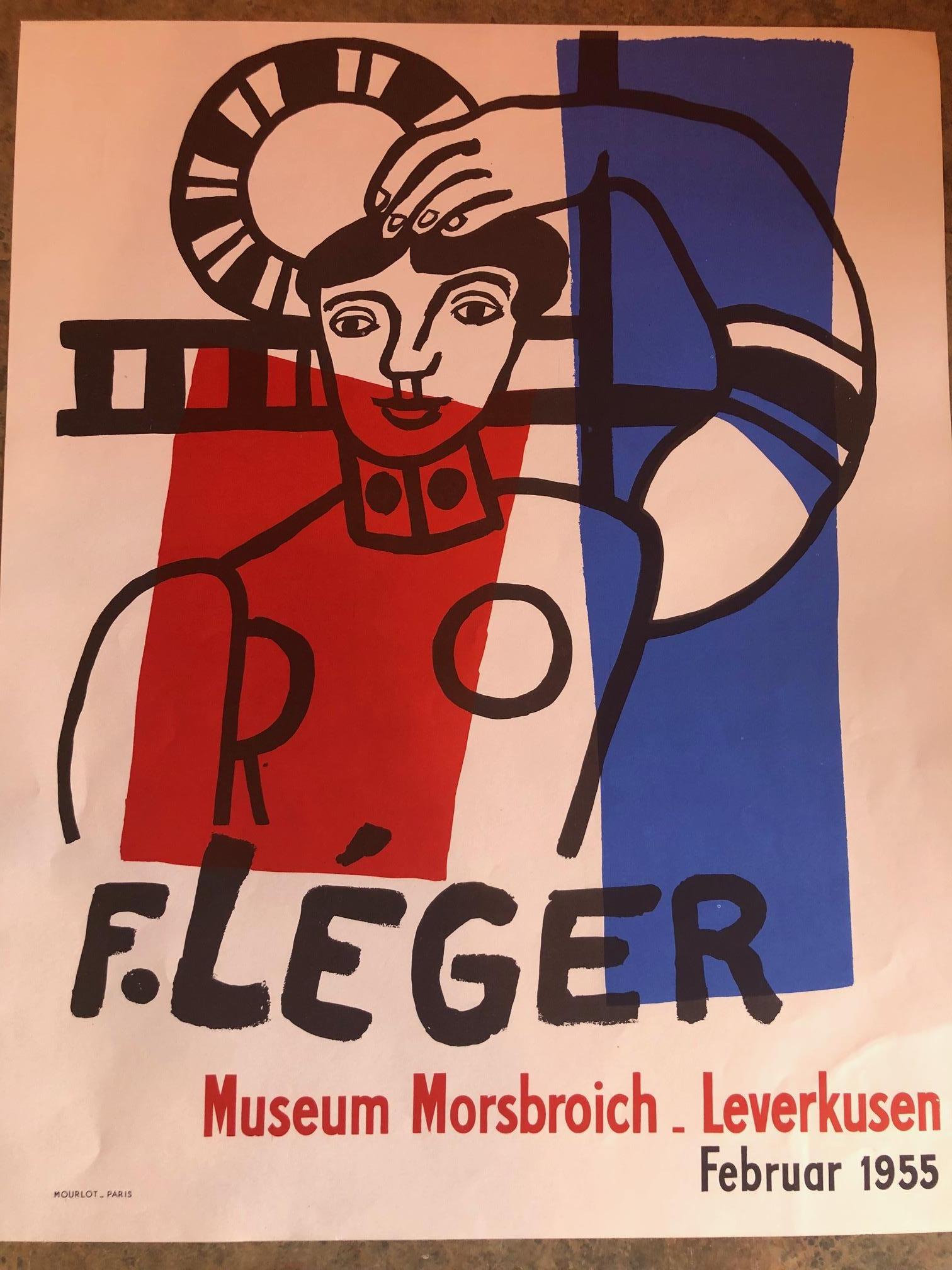20ième siècle Affiche d'art, lithographie du milieu du siècle dernier du Musée Fernand Léger de Morsbroich, 1955 en vente