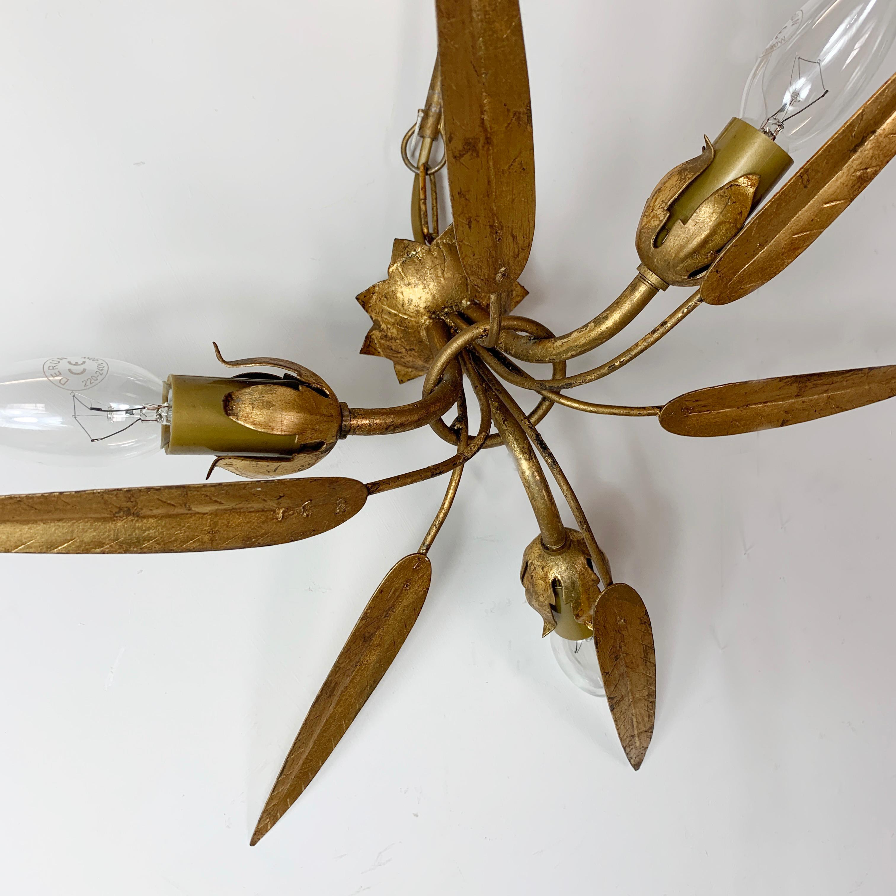 Spanish Midcentury 'Ferro Art' Gold Leaf Ceiling Light For Sale