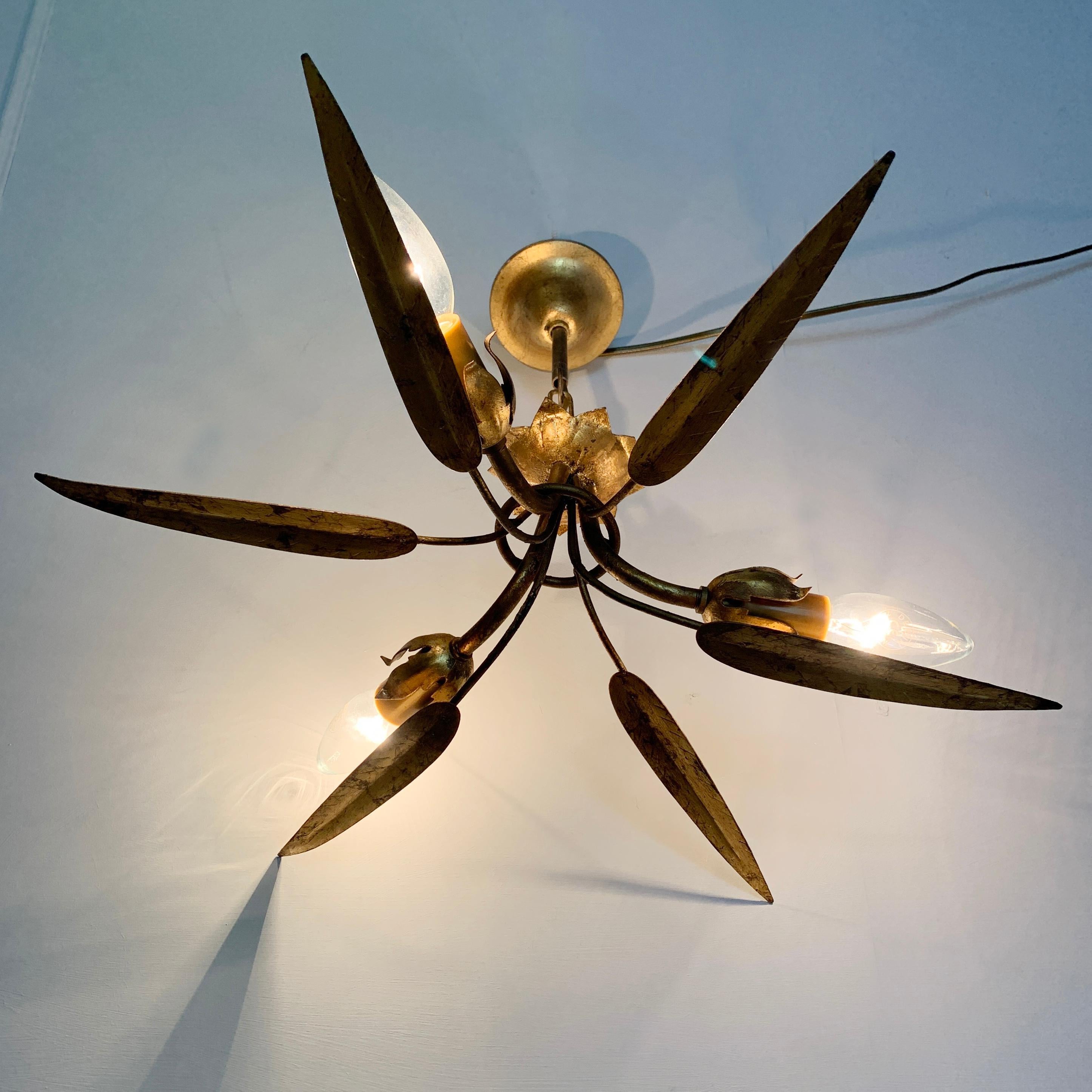 Midcentury 'Ferro Art' Gold Leaf Ceiling Light In Good Condition For Sale In Hastings, GB