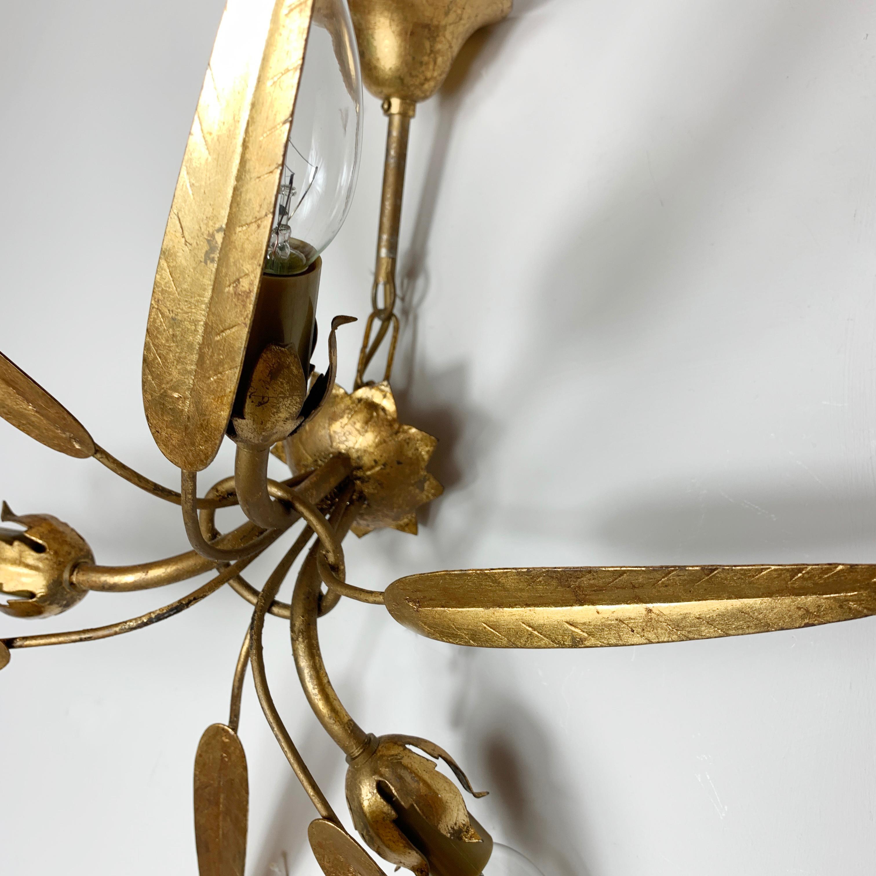 20th Century Midcentury 'Ferro Art' Gold Leaf Ceiling Light For Sale