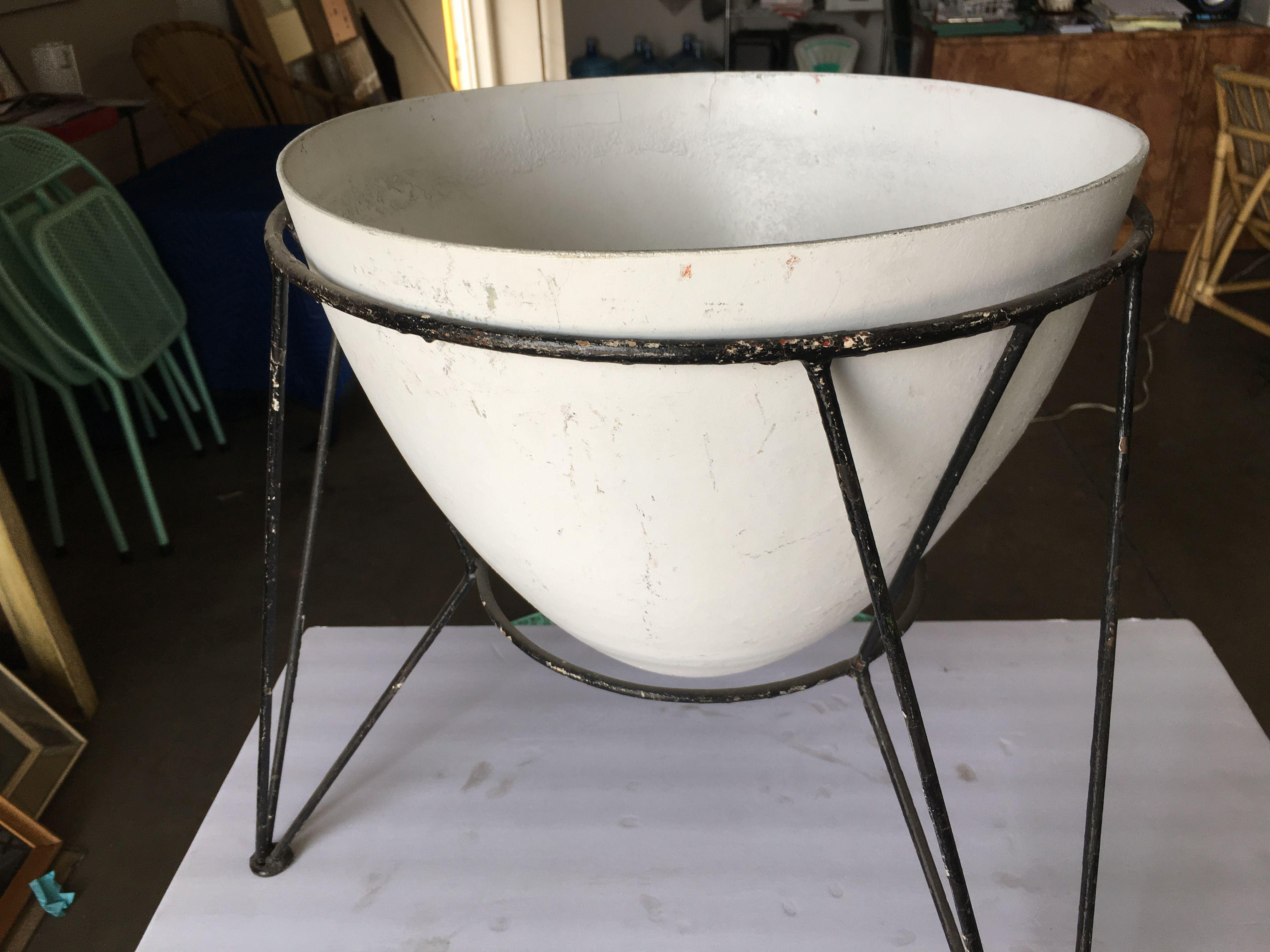 Mid-20th Century Midcentury Fiberglass Planter on Iron Wire Tripod Base