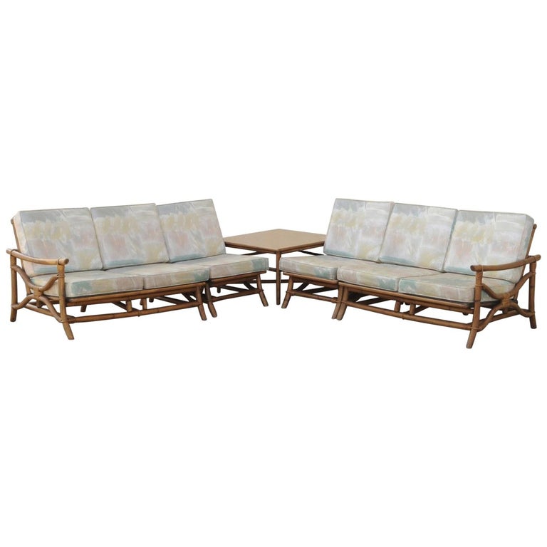 Mid Century Ficks Reed 5 Piece Rattan Tiki Set Bamboo Sofa Table Mid Century Ficks Reed 5 Piece Rattan Tiki Set Bamboo Sofa Table Pair Chairs For