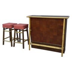 Mid-Century Ficks Reed Dry Bar and Barstool Set