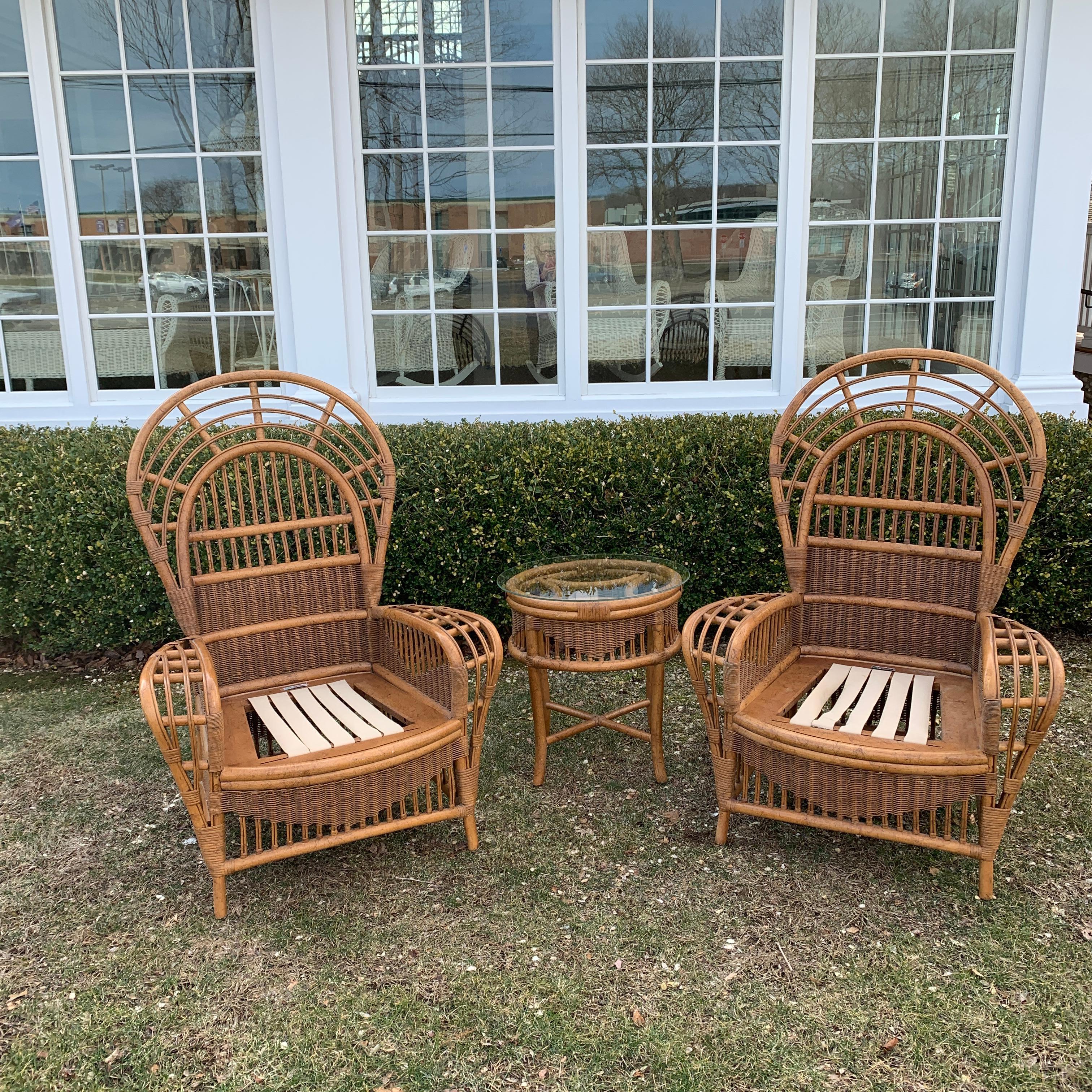 Mid-Century Modern Midcentury Ficks Reed Rattan Chairs and Table For Sale