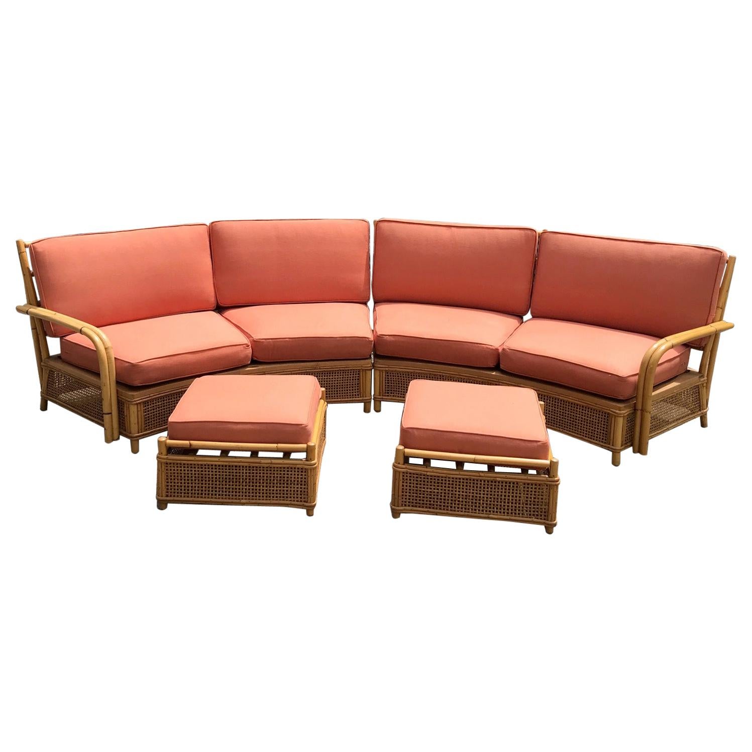 Midcentury Ficks Reed Two-Piece Sectional Rattan Sofa