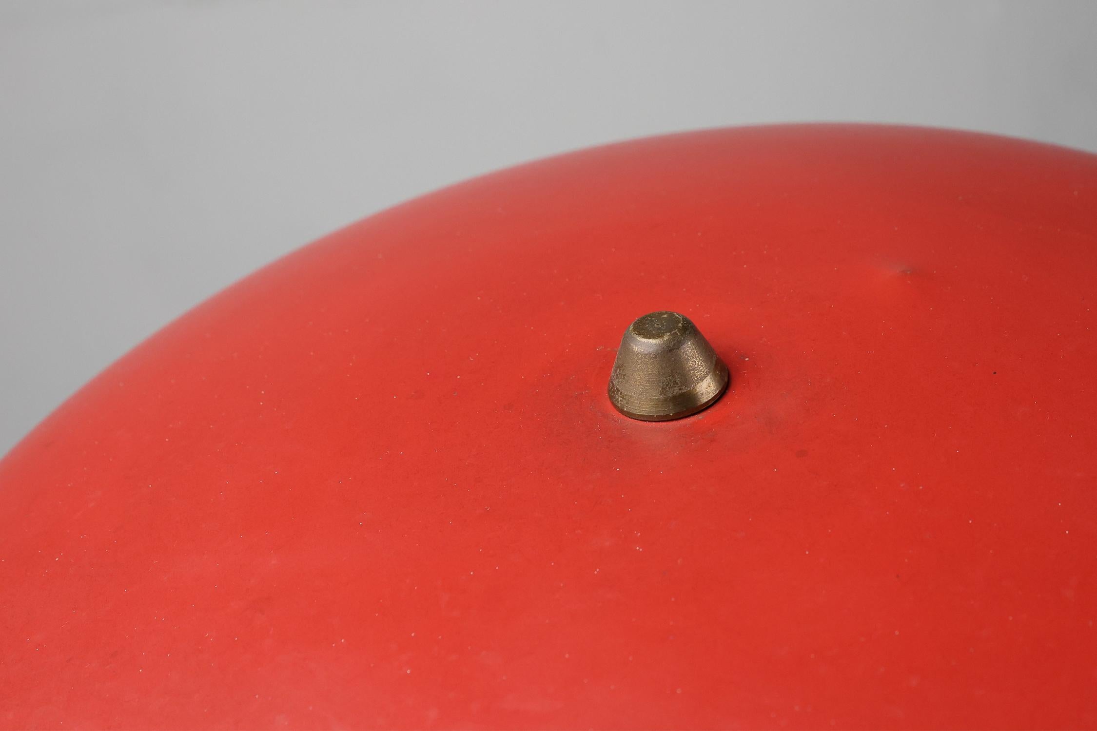 Mid-century fifties red desk lamp in metal, brass and teak wood, France 3