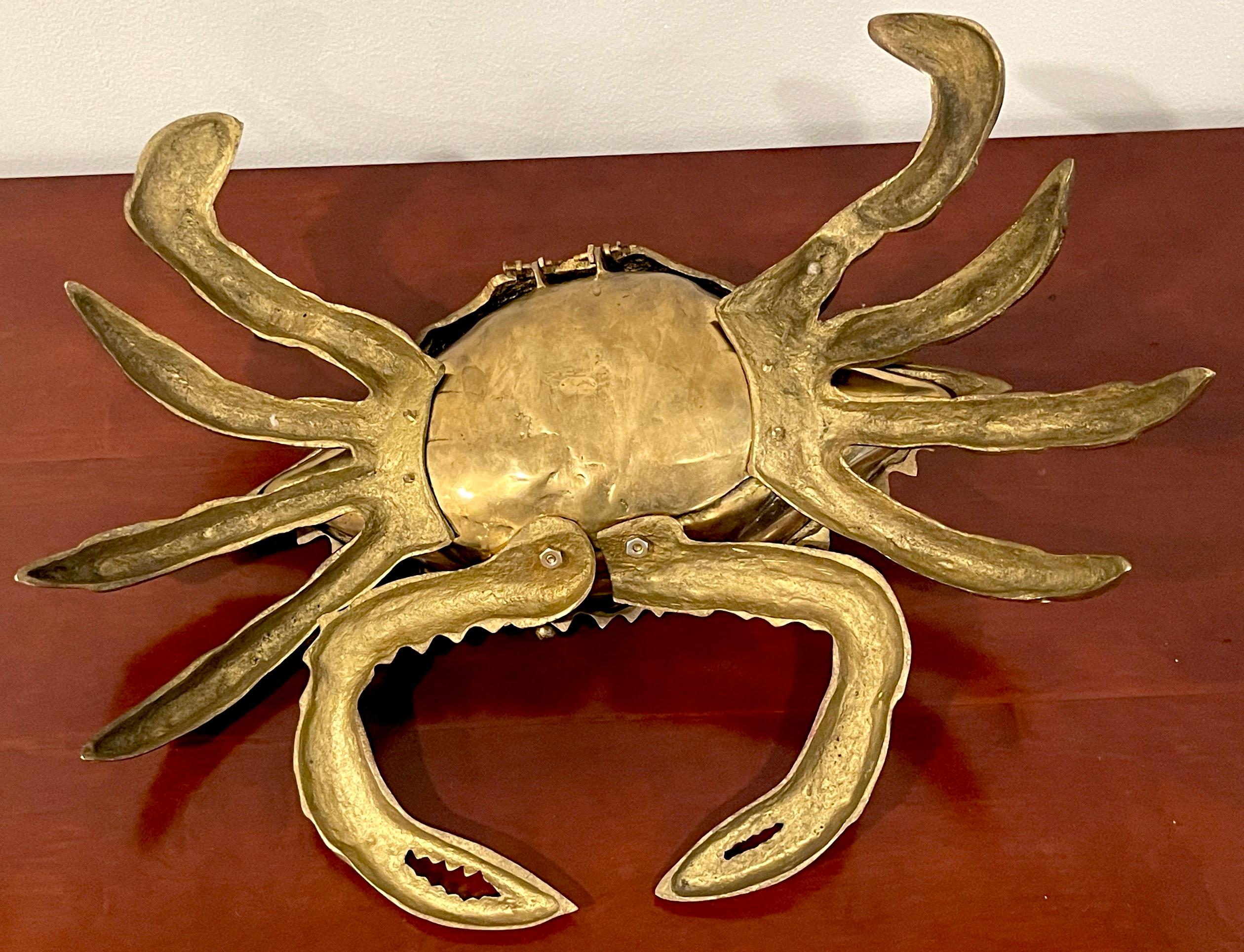 Mid Century Figural Brass Crab Box by Sarried Ltd. 1