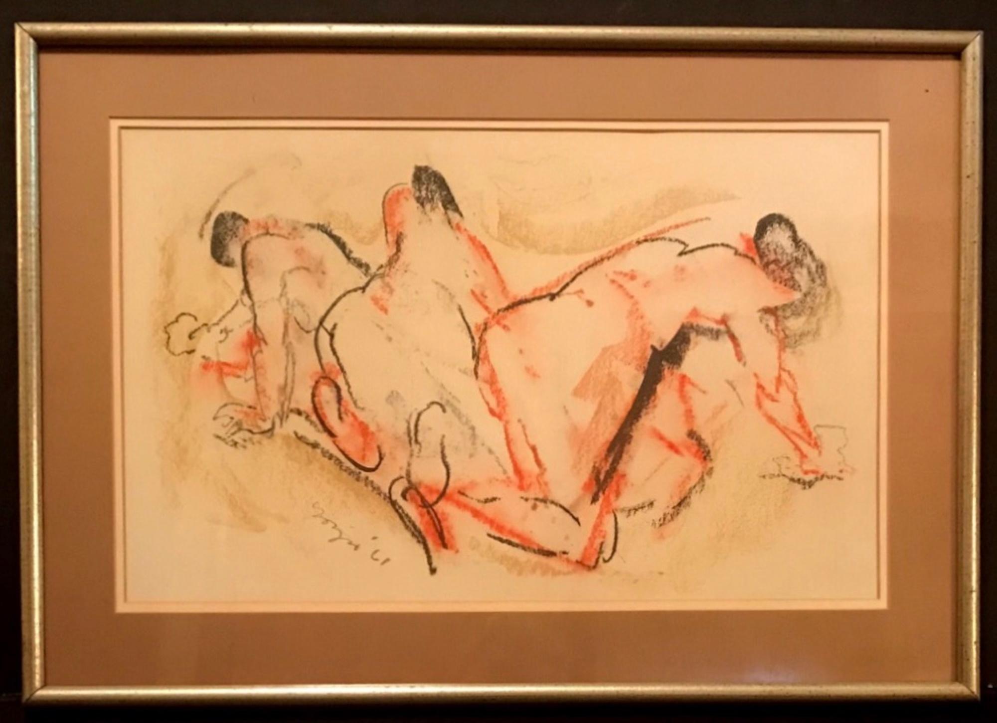 Midcentury Figural Conte de Crayon Drawing by Moses Soyer, 1961 4