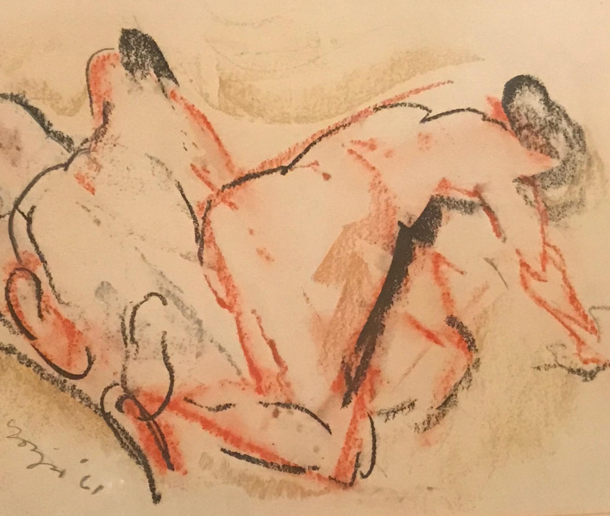 Mid-20th Century Midcentury Figural Conte de Crayon Drawing by Moses Soyer, 1961