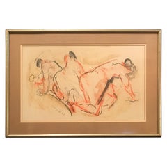 Midcentury Figural Conte de Crayon Drawing by Moses Soyer, 1961