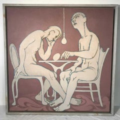 Midcentury Figural Oil Painting "Triumph of the Egg", 1970s
