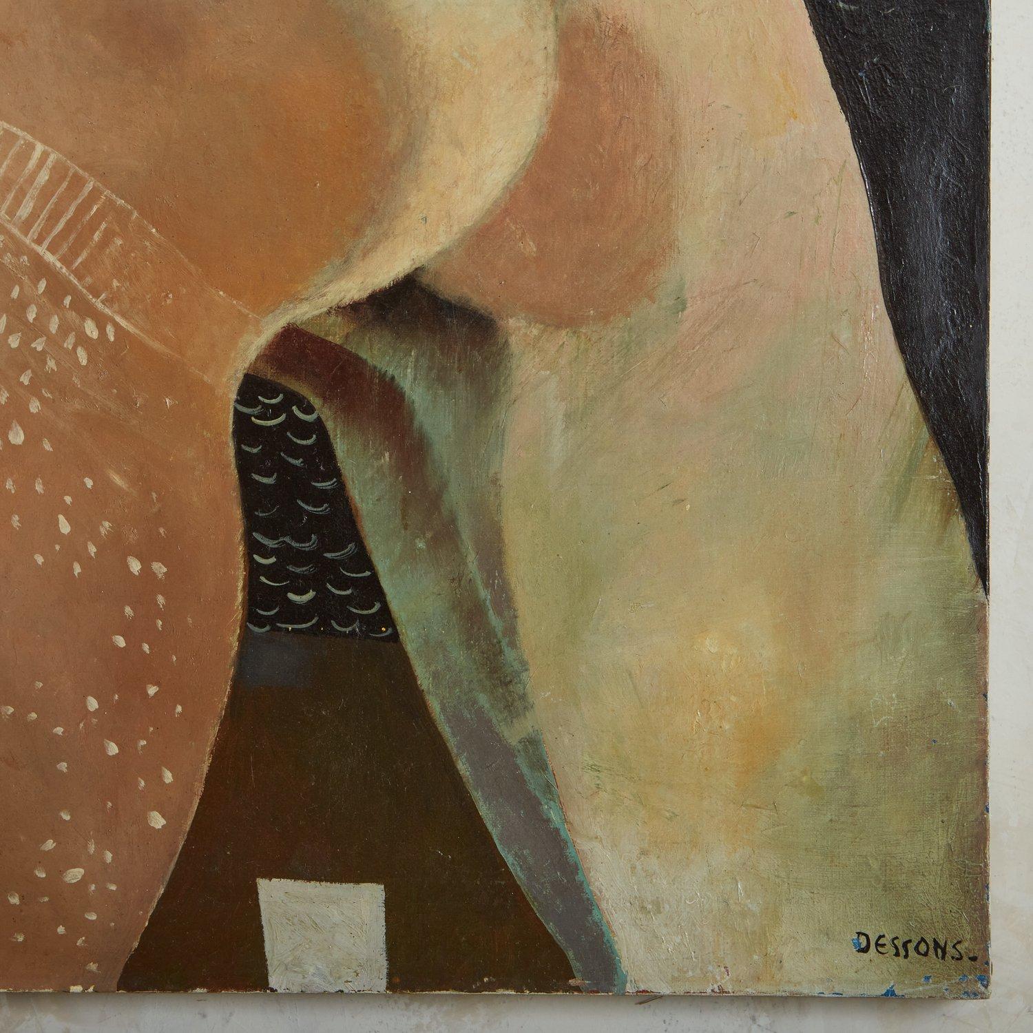 Late 20th Century Mid Century Figural Painting on Canvas by Pierre Dessons '1936--', France 1970s