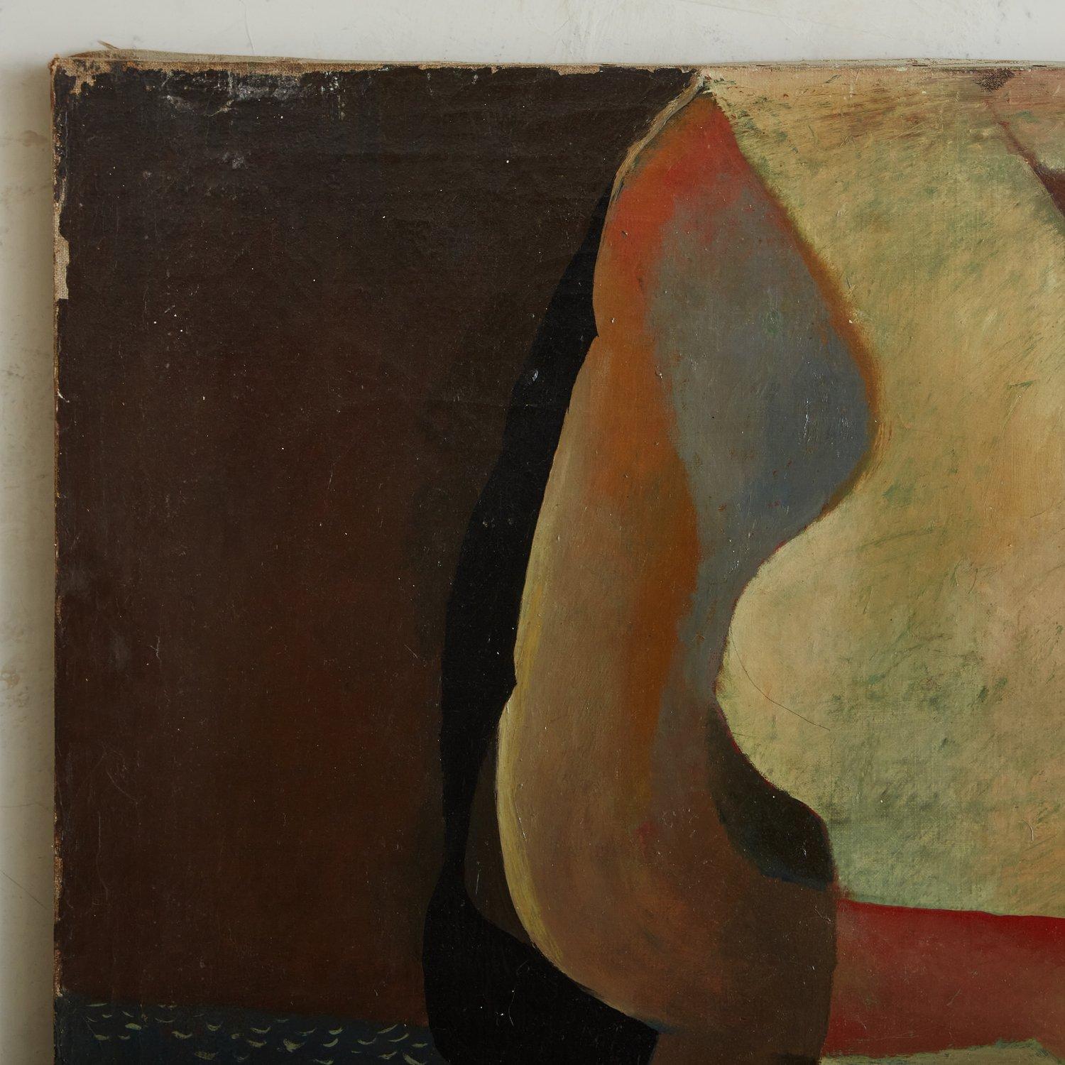 Mid Century Figural Painting on Canvas by Pierre Dessons '1936--', France 1970s 1