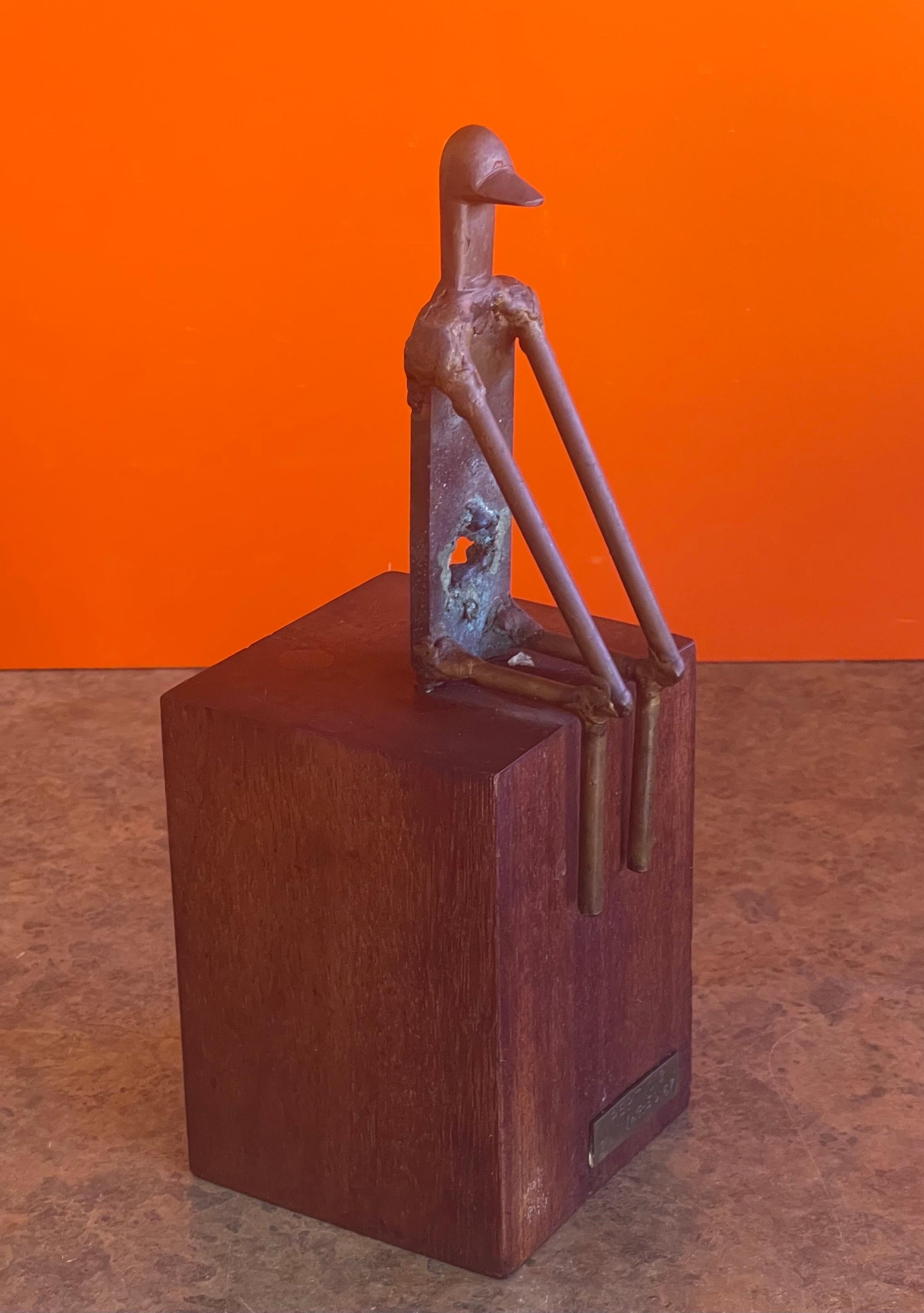 Bronze Mid-Century Figural Sculpture on Walnut Base Entitled 