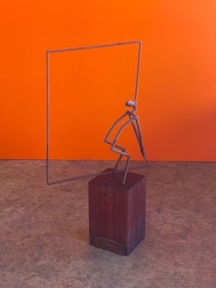 Mid-Century Figural Sculpture on Walnut Base Entitled "Vaulter" by Ken Vares