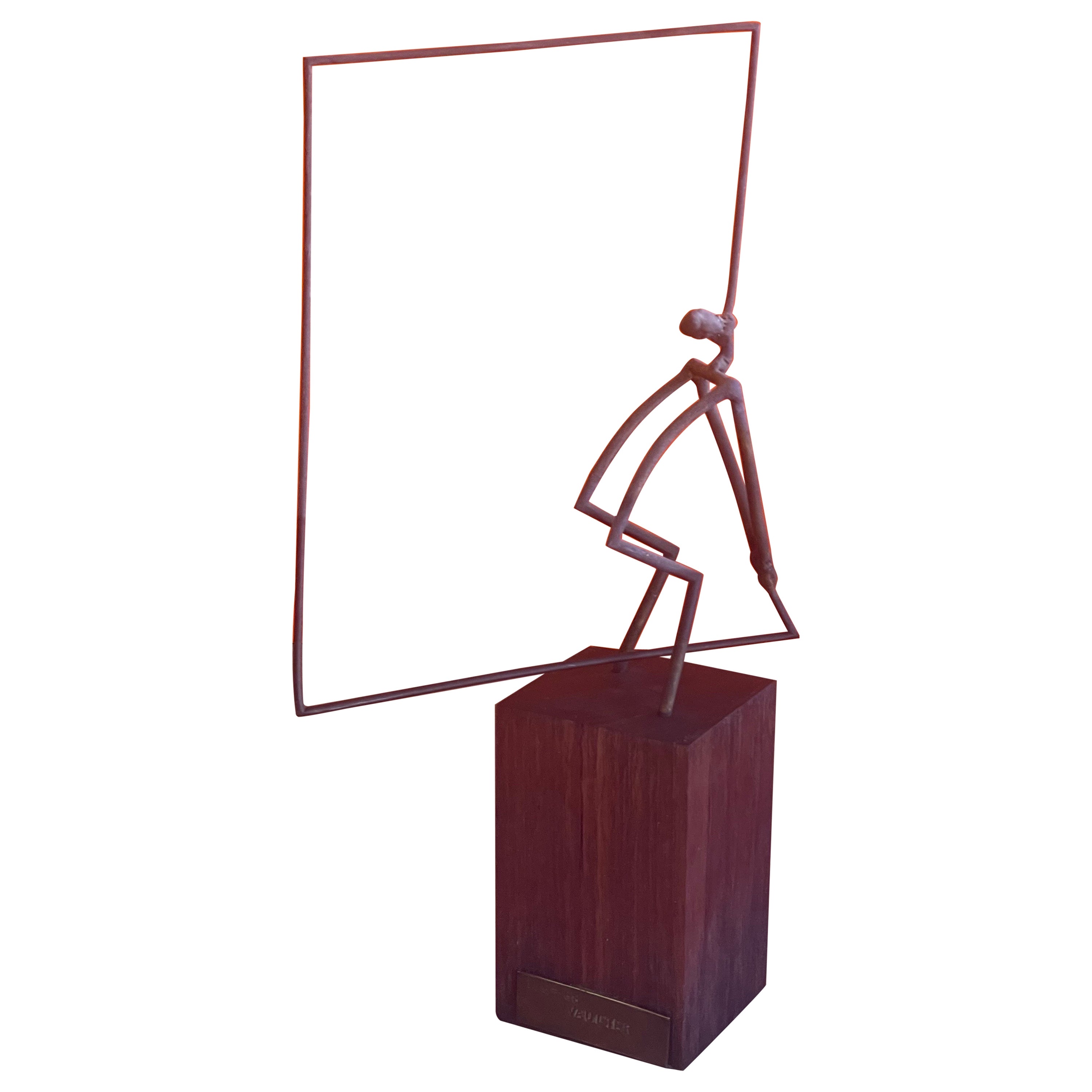 Mid-Century Figural Sculpture on Walnut Base Entitled "Vaulter" by Ken Vares