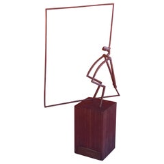 Mid-Century Figural Sculpture on Walnut Base Entitled "Vaulter" by Ken Vares